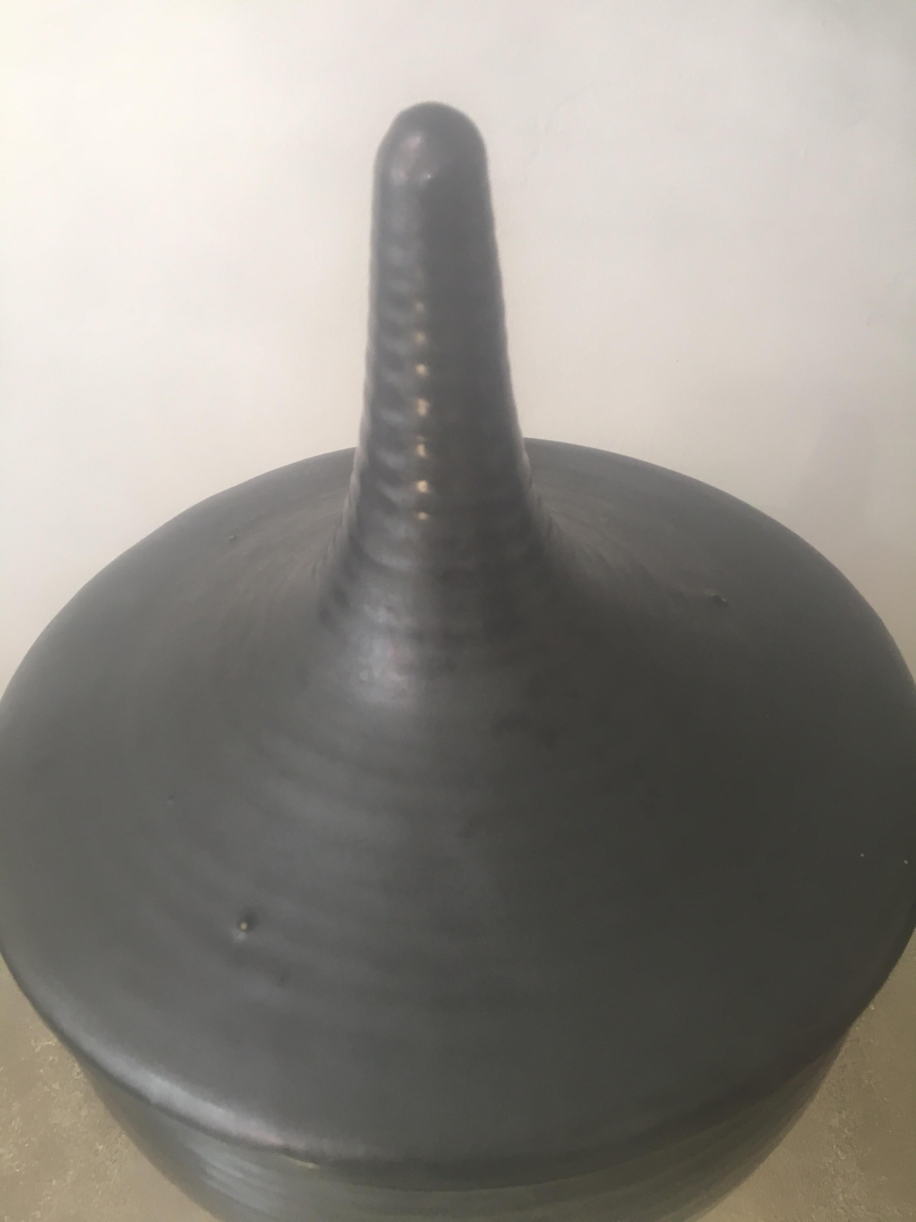 Michel Lucotte Signed Black Enameled Clay Free Form Ceramic, France 1951 In Good Condition For Sale In Aix En Provence, FR
