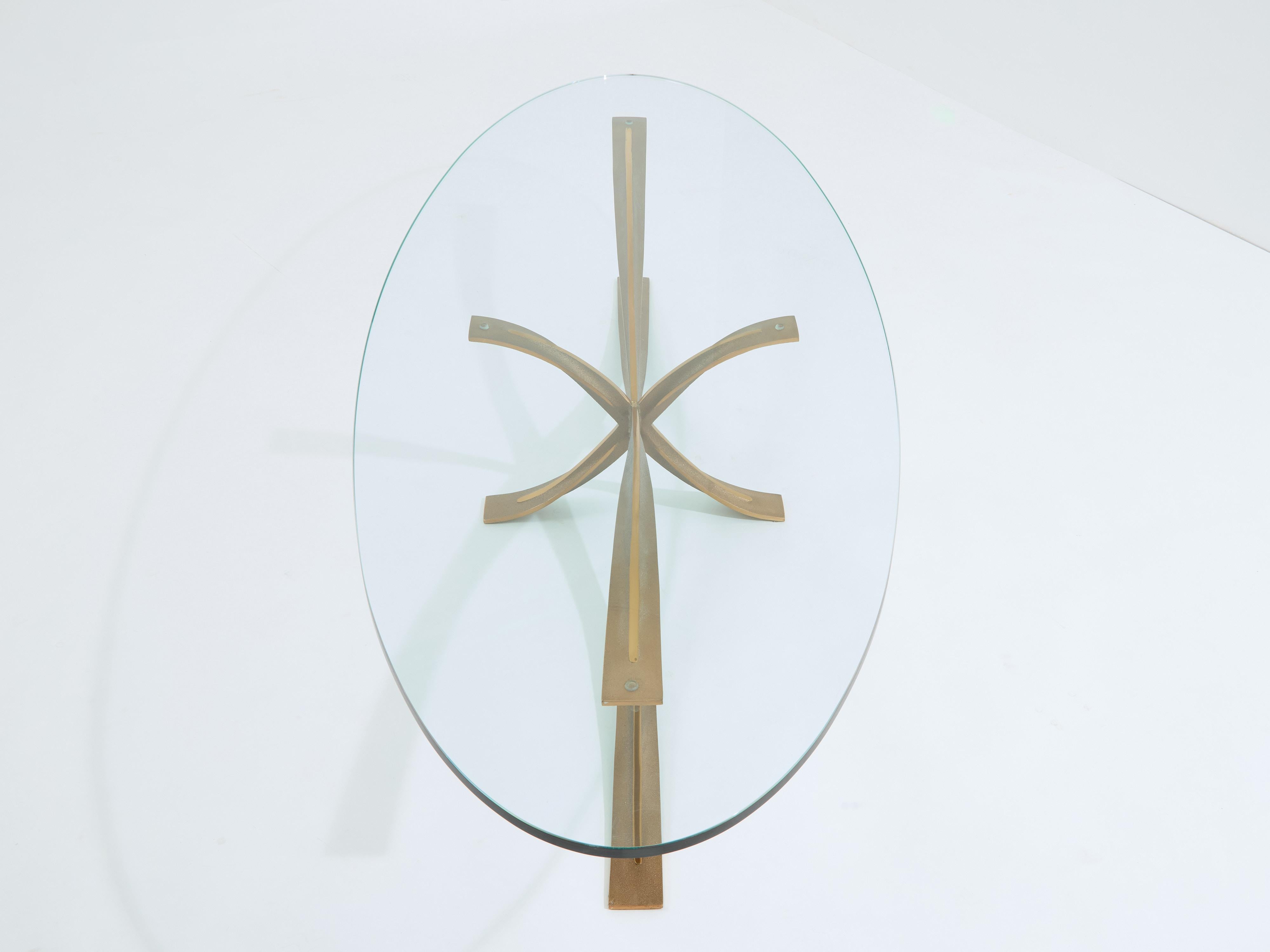 Milieu du XXe siècle Grande table basse en bronze de Michel Mangematin 1962 en vente