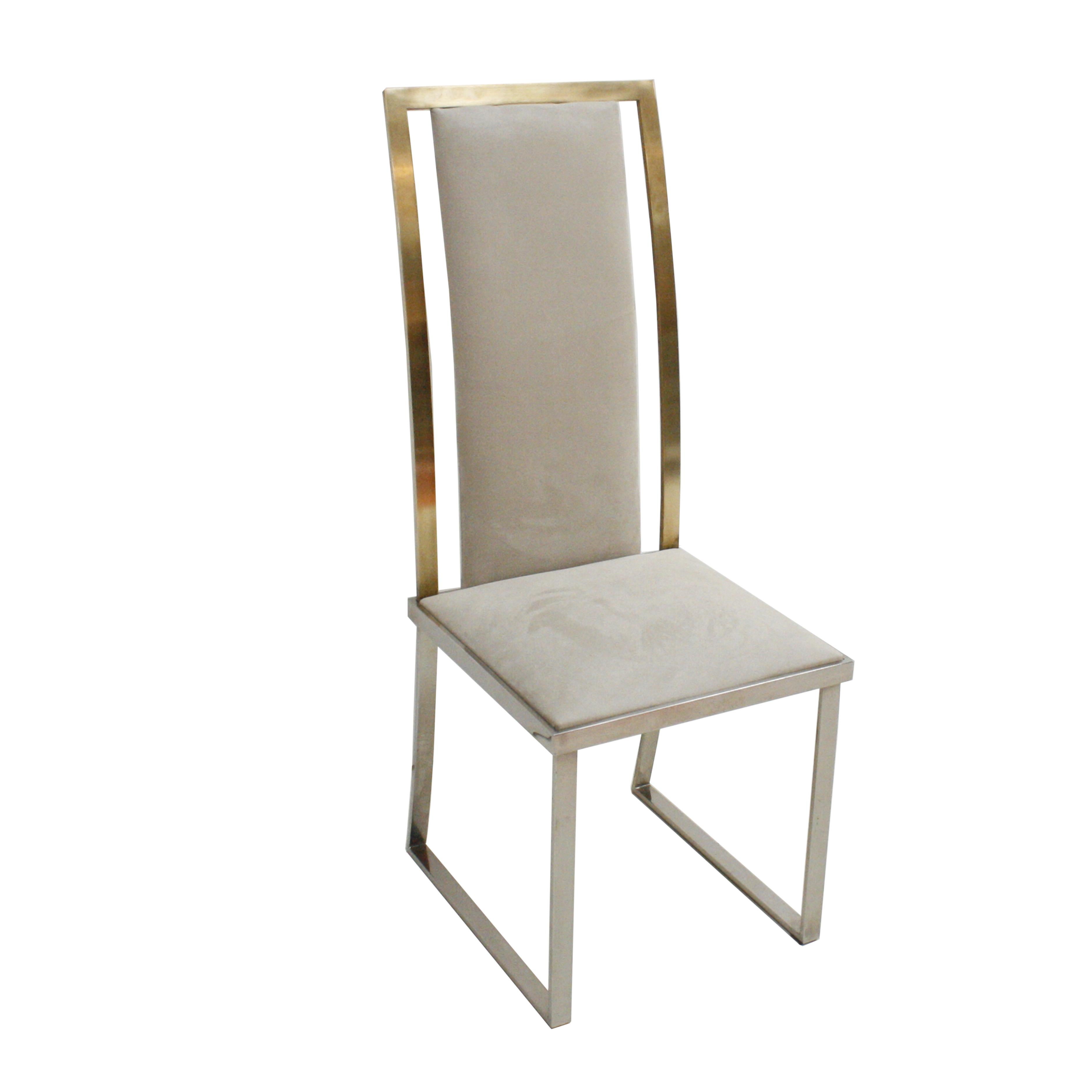 Mid-Century Modern Six-sept chaises françaises en acier et laiton de Michel Mangematin, de style moderne du milieu du siècle dernier en vente