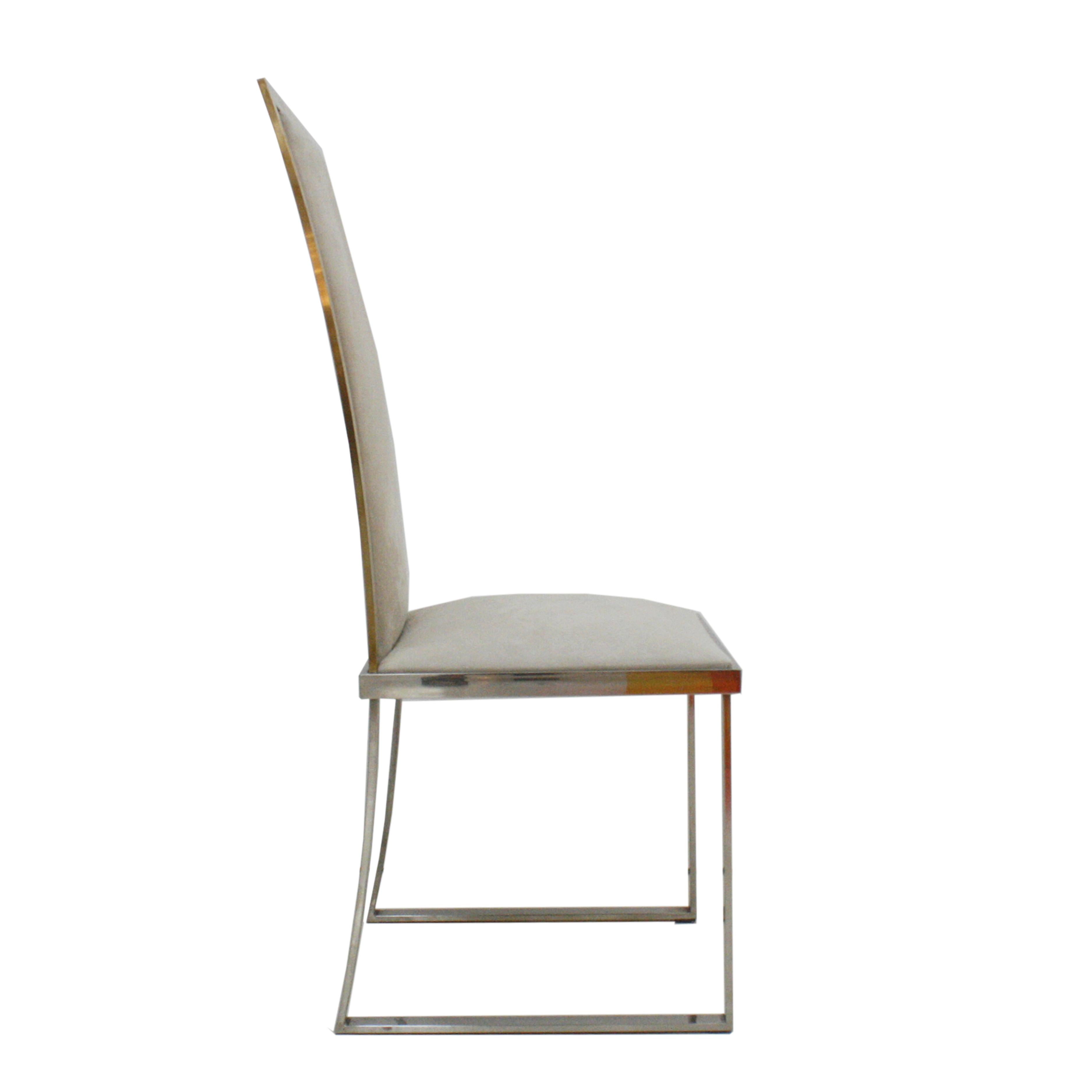 Mid-Century Modern Six-sept chaises françaises en acier et laiton de style mi-siècle moderne de Michel Mangematin en vente