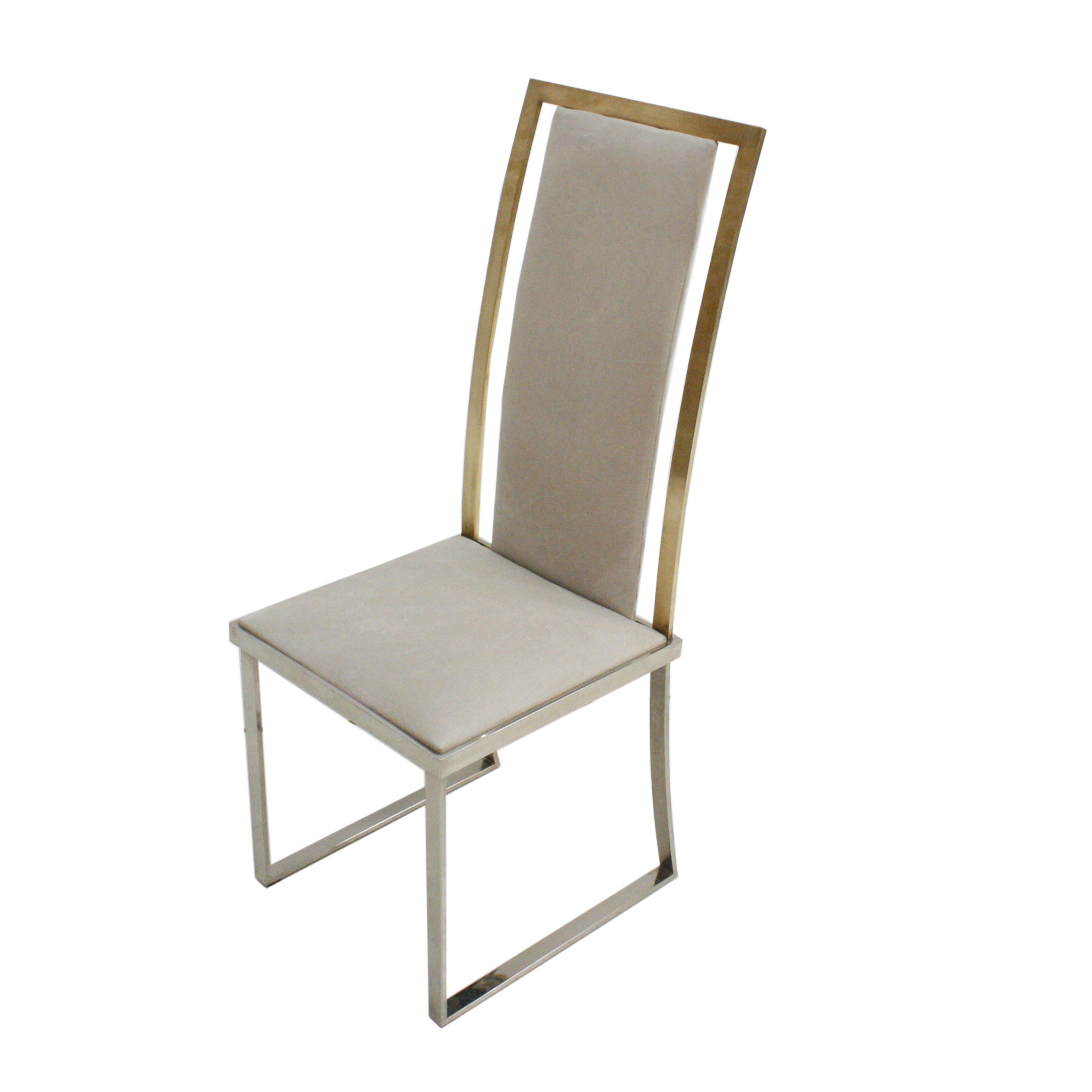 Français Six-sept chaises françaises en acier et laiton de style mi-siècle moderne de Michel Mangematin en vente