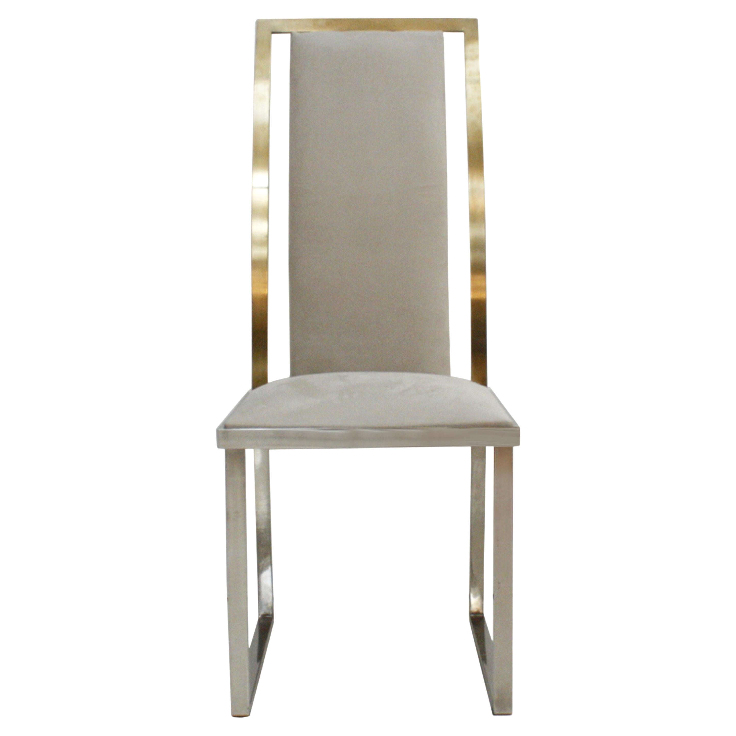 Michel Mangematin Seize chaises françaises en acier et laiton The Moderns en vente