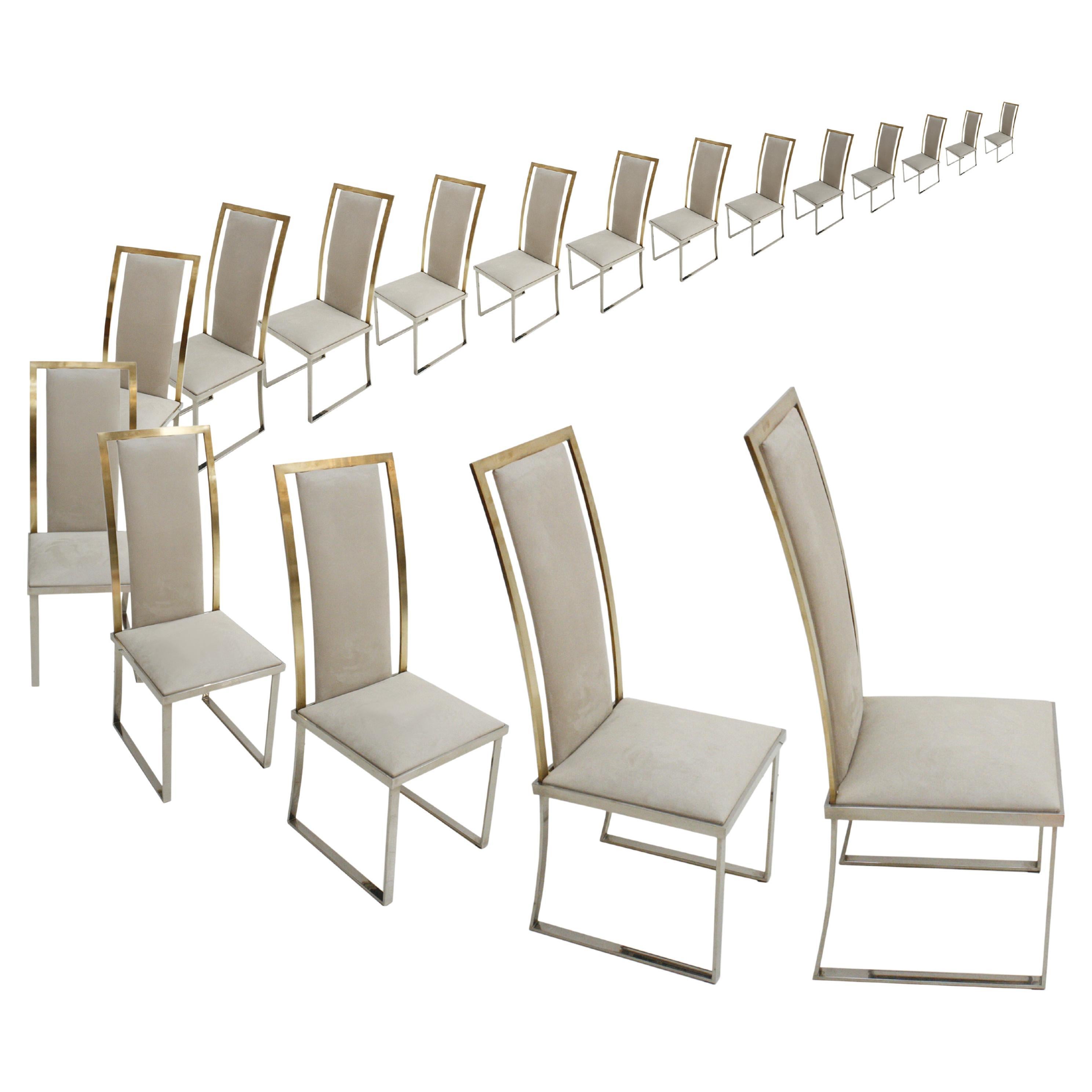 Six-sept chaises françaises en acier et laiton de Michel Mangematin, de style moderne du milieu du siècle dernier