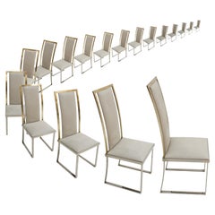 Michel Mangematin Mid-Century Modern Sixteen Steel and Brass French Chairs
