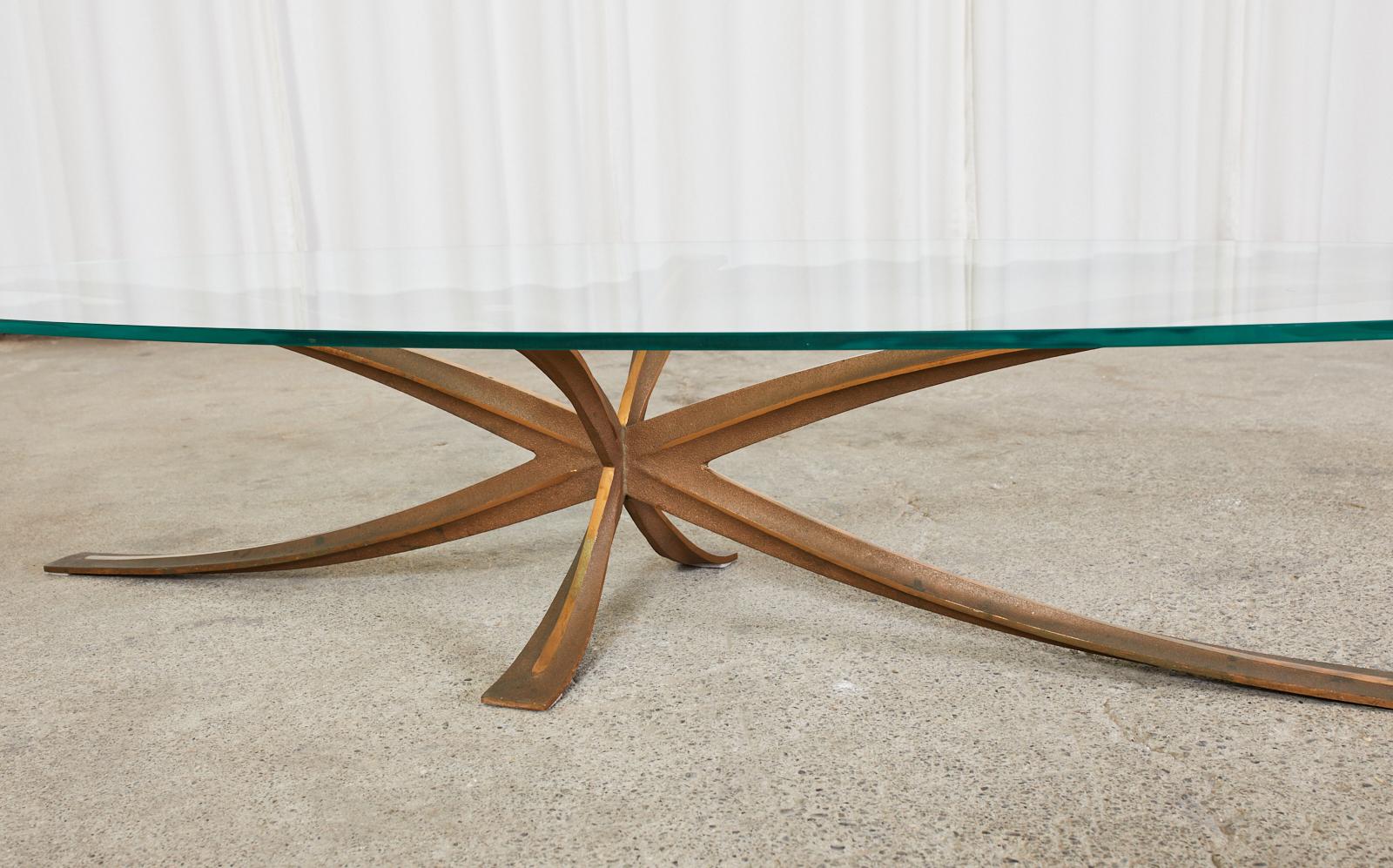 Michel Mangematin Oval Bronze Star Cocktail Coffee Table For Sale 6