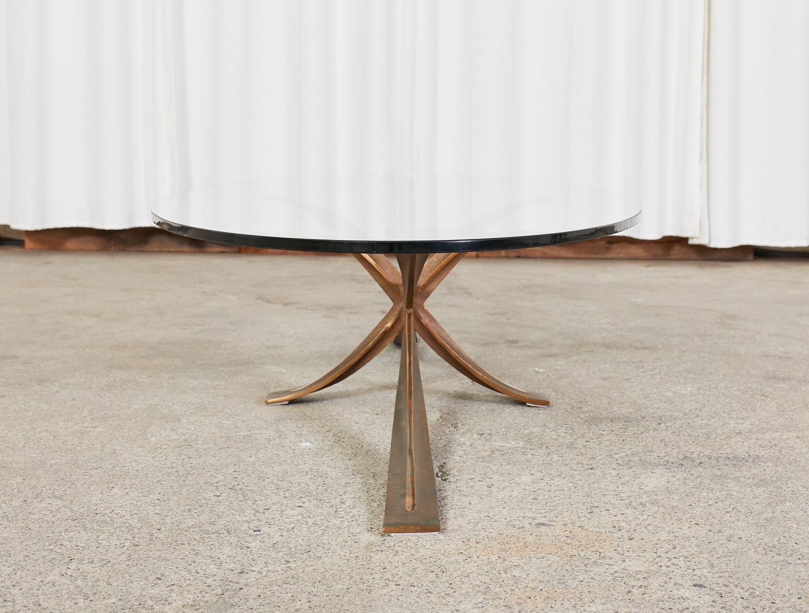 Michel Mangematin Oval Bronze Star Cocktail Coffee Table For Sale 8