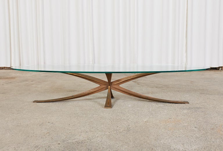 Mid-Century Modern Michel Mangematin Oval Bronze Star Cocktail Coffee Table For Sale