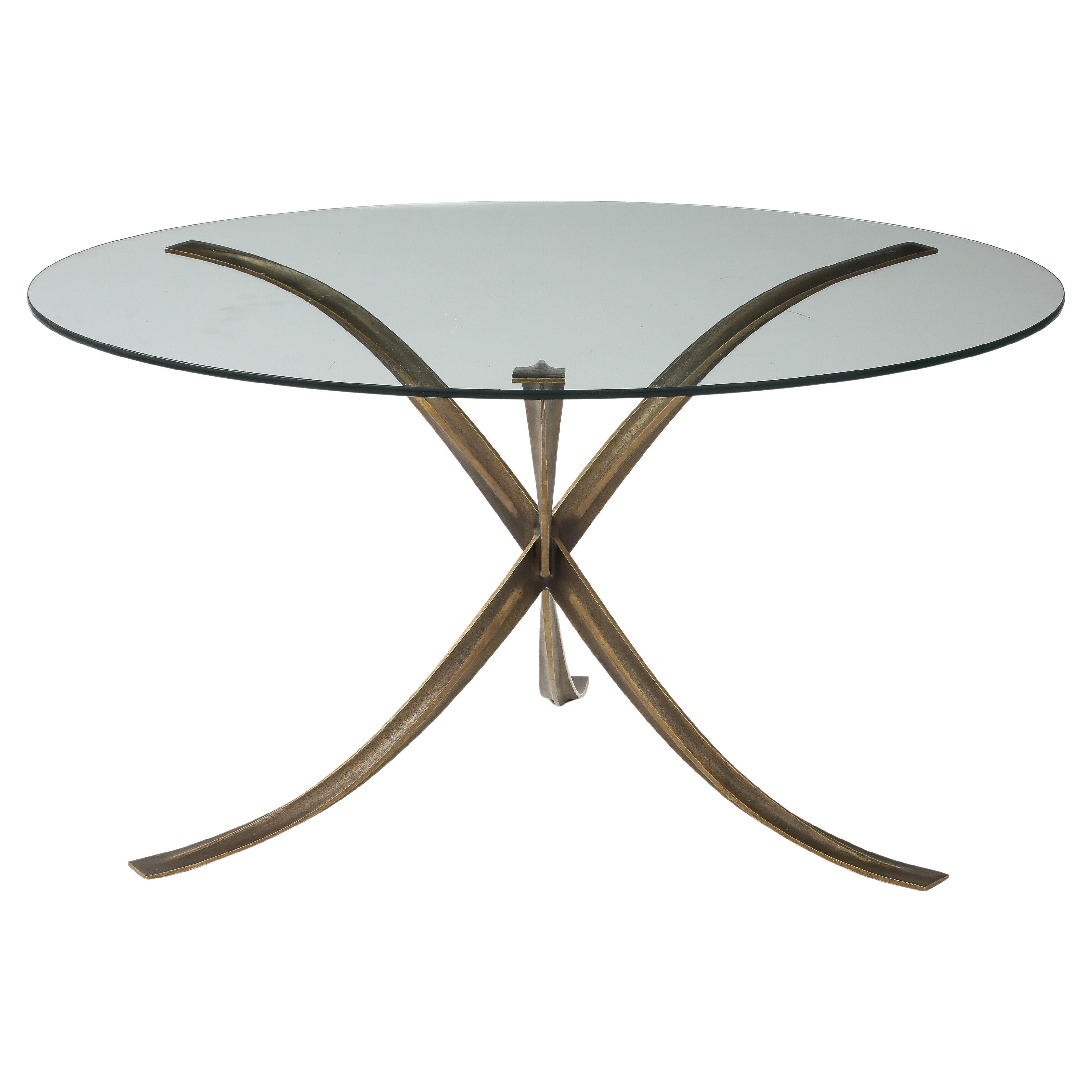 Michel Mangematin Sculptural French. 1960 Mid Century Bronze Dining Center Table in vendita