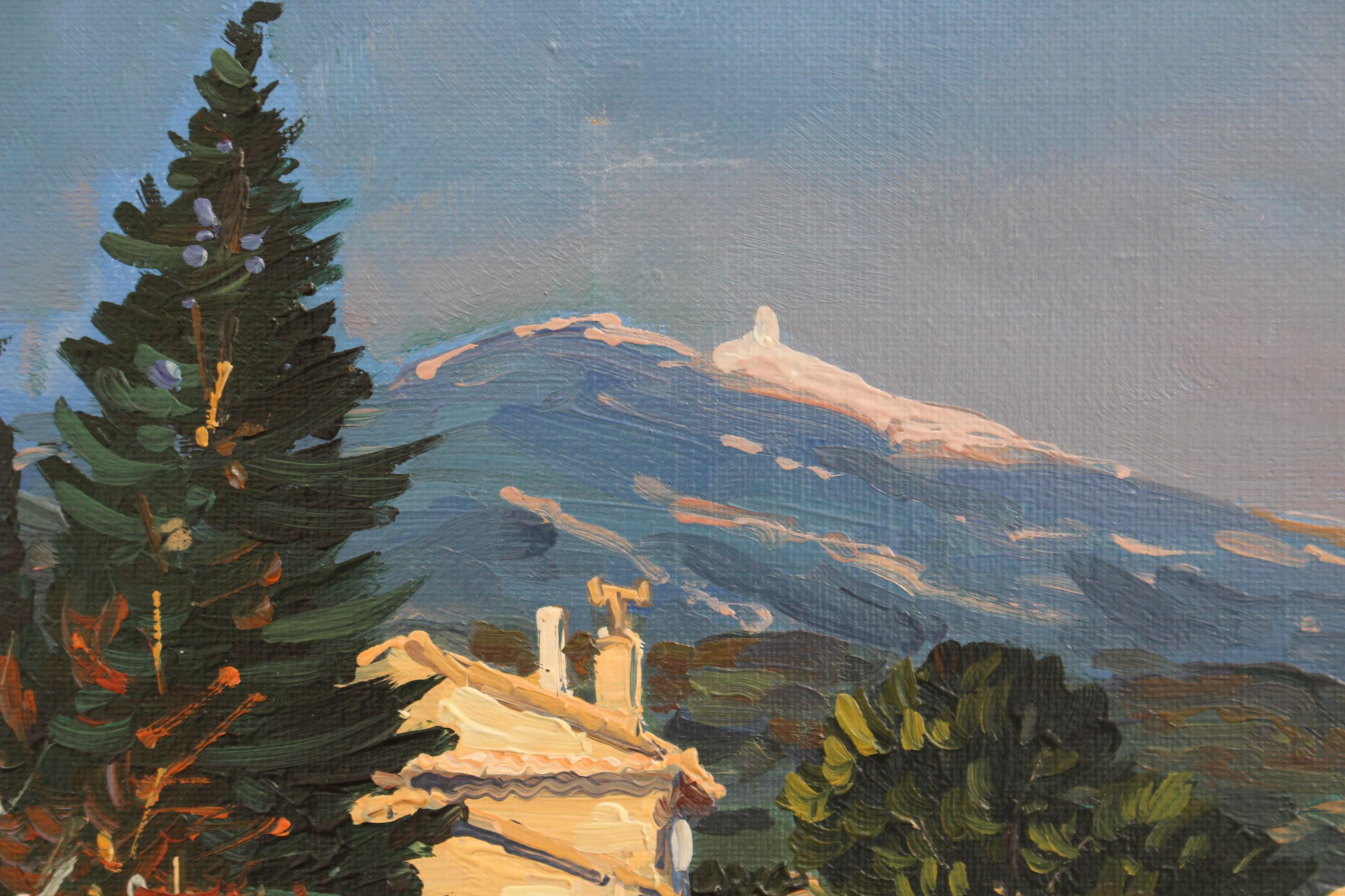View of Mont Ventoux Under the Provence Sky - Gray Landscape Painting by Michel Margueray