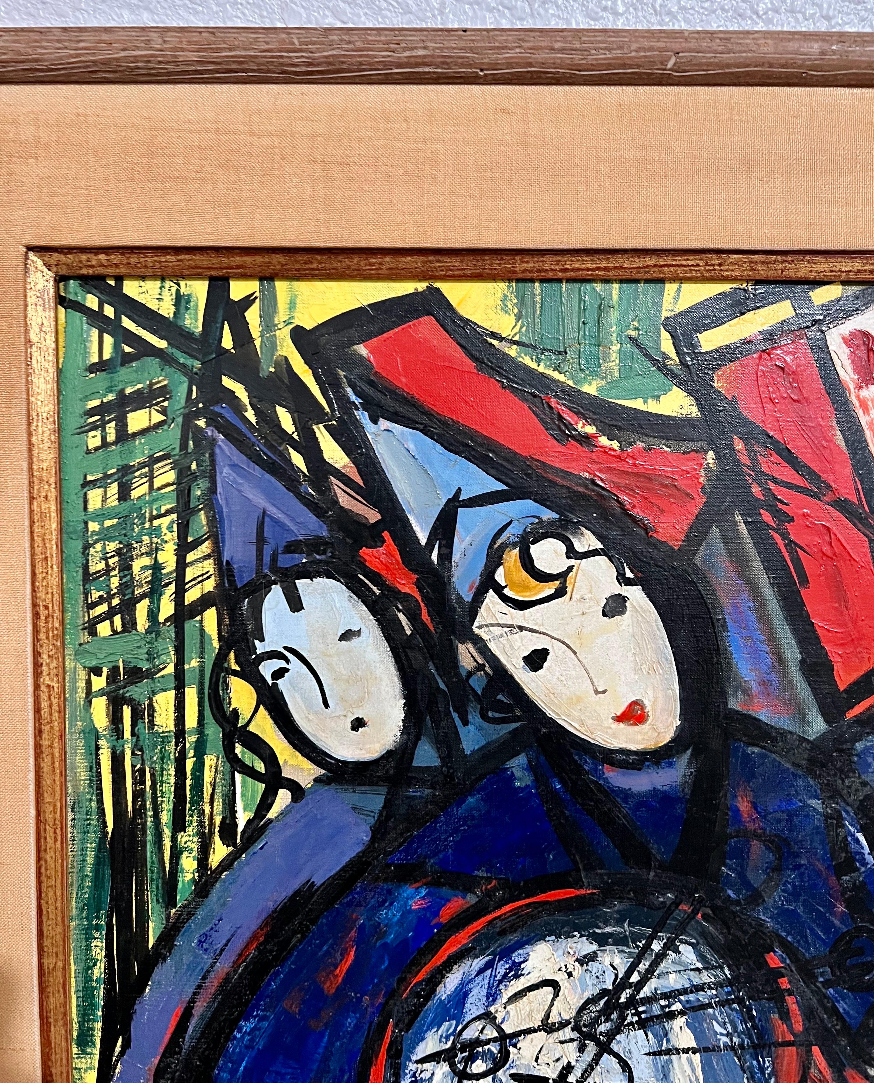 Großes farbenfrohes französisches Ölgemälde aus der Mitte des Jahrhunderts Michel Marie Poulan Marching Band (Moderne), Painting, von Michel Marie Poulain