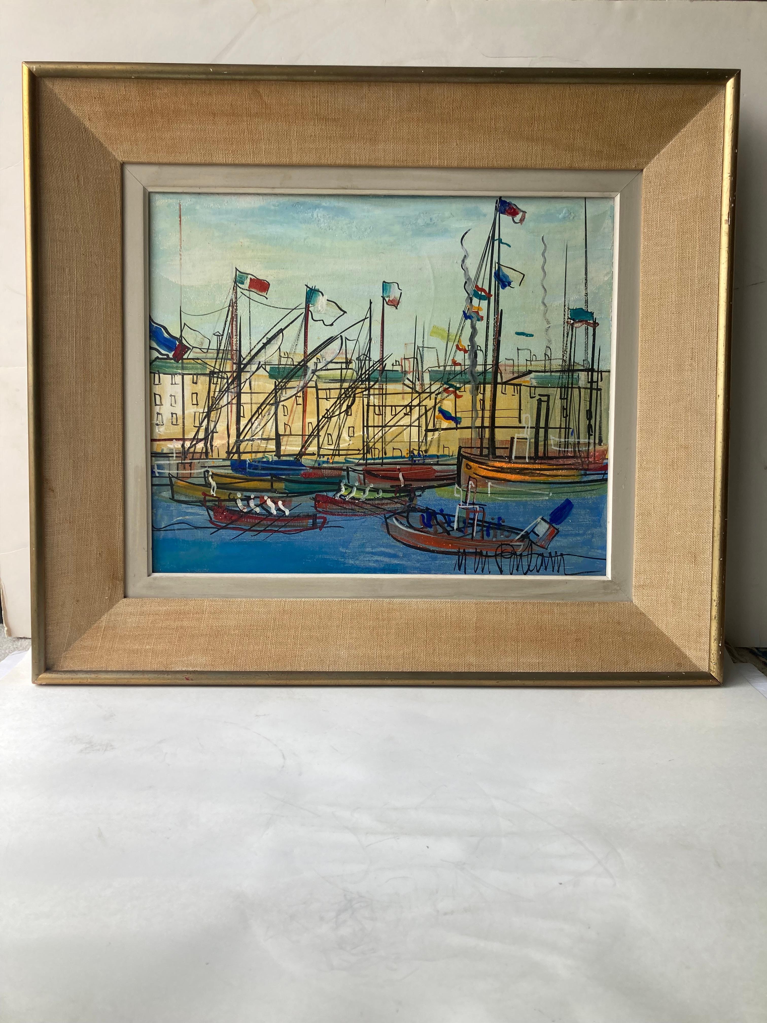 Michel-Marie Poulain dipinto a olio su tela, paesaggio marino firmato. in vendita 5