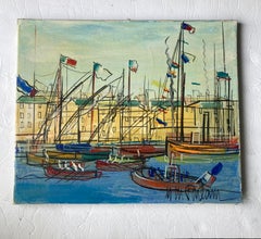 Michel-Marie Poulain peinture à l'huile sur toile, paysage marin signé .