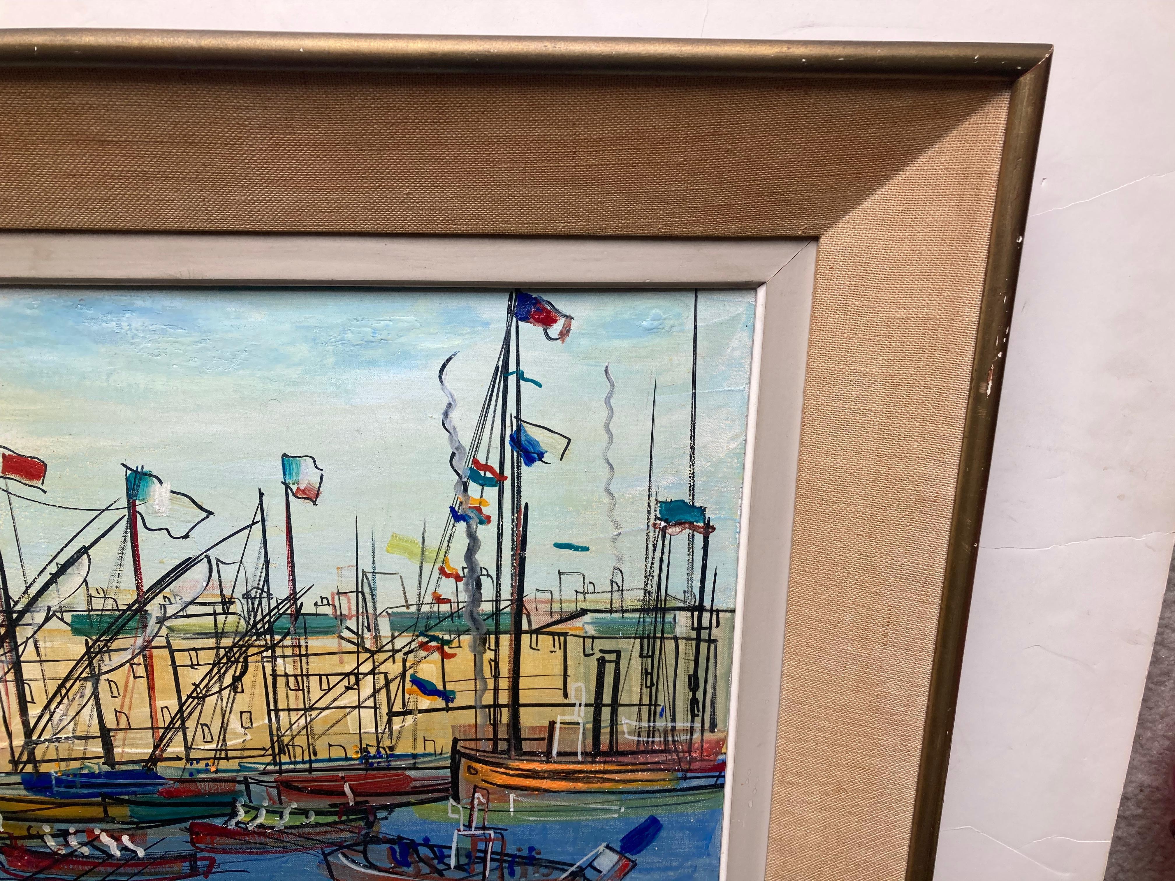 Fatto a mano Michel-Marie Poulain dipinto a olio su tela, paesaggio marino firmato. in vendita
