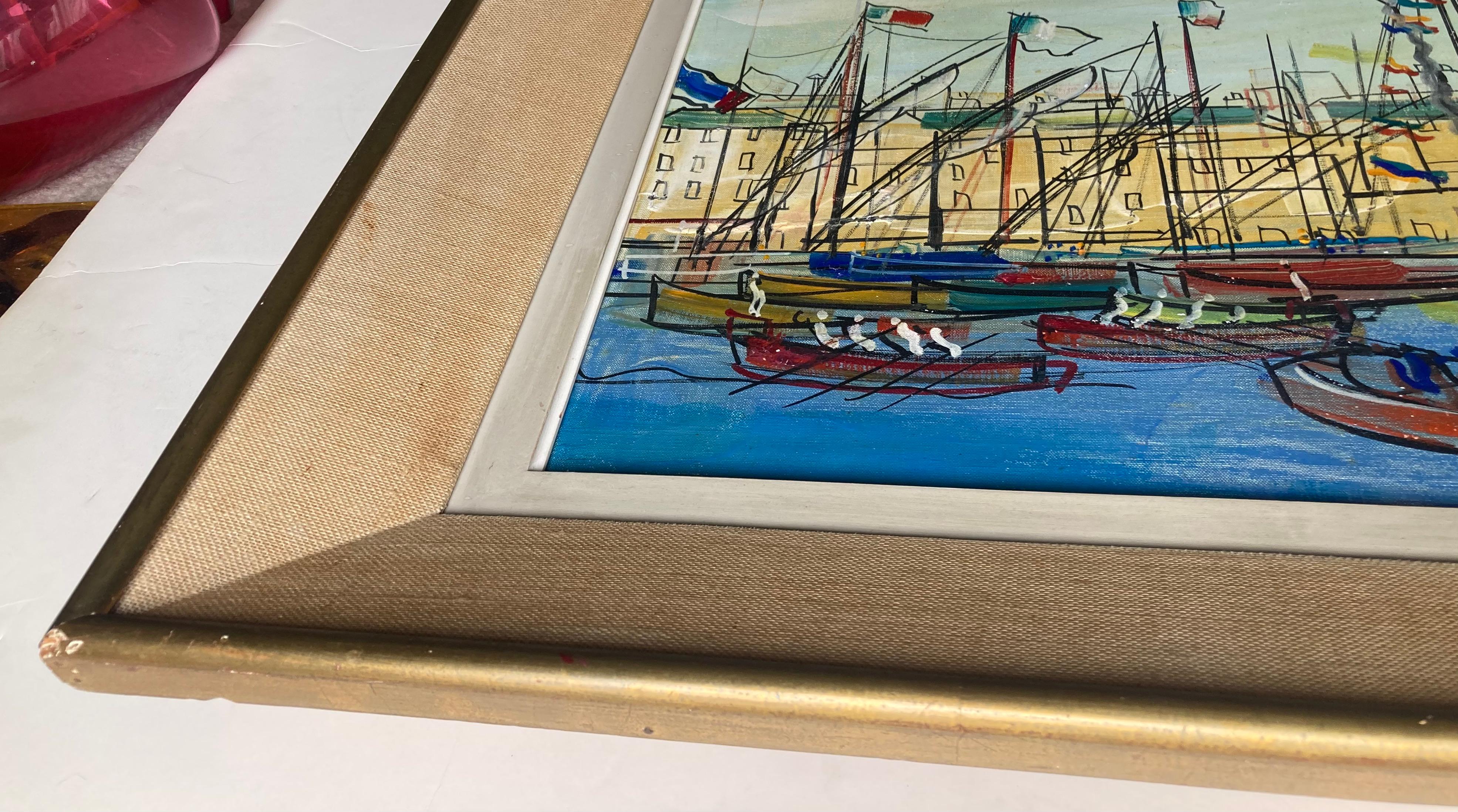 Michel-Marie Poulain dipinto a olio su tela, paesaggio marino firmato. In condizioni discrete in vendita a Los Angeles, CA