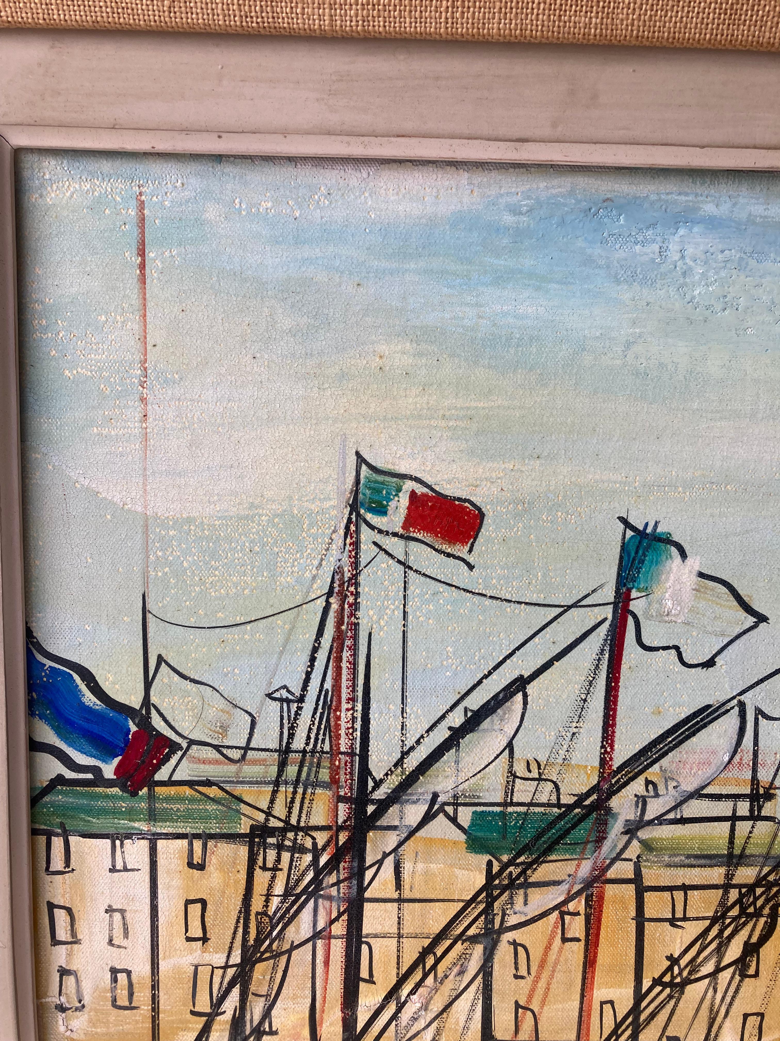 Pittura Michel-Marie Poulain dipinto a olio su tela, paesaggio marino firmato. in vendita