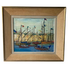 Michel-Marie Poulain peinture à l'huile sur toile, paysage marin signé .