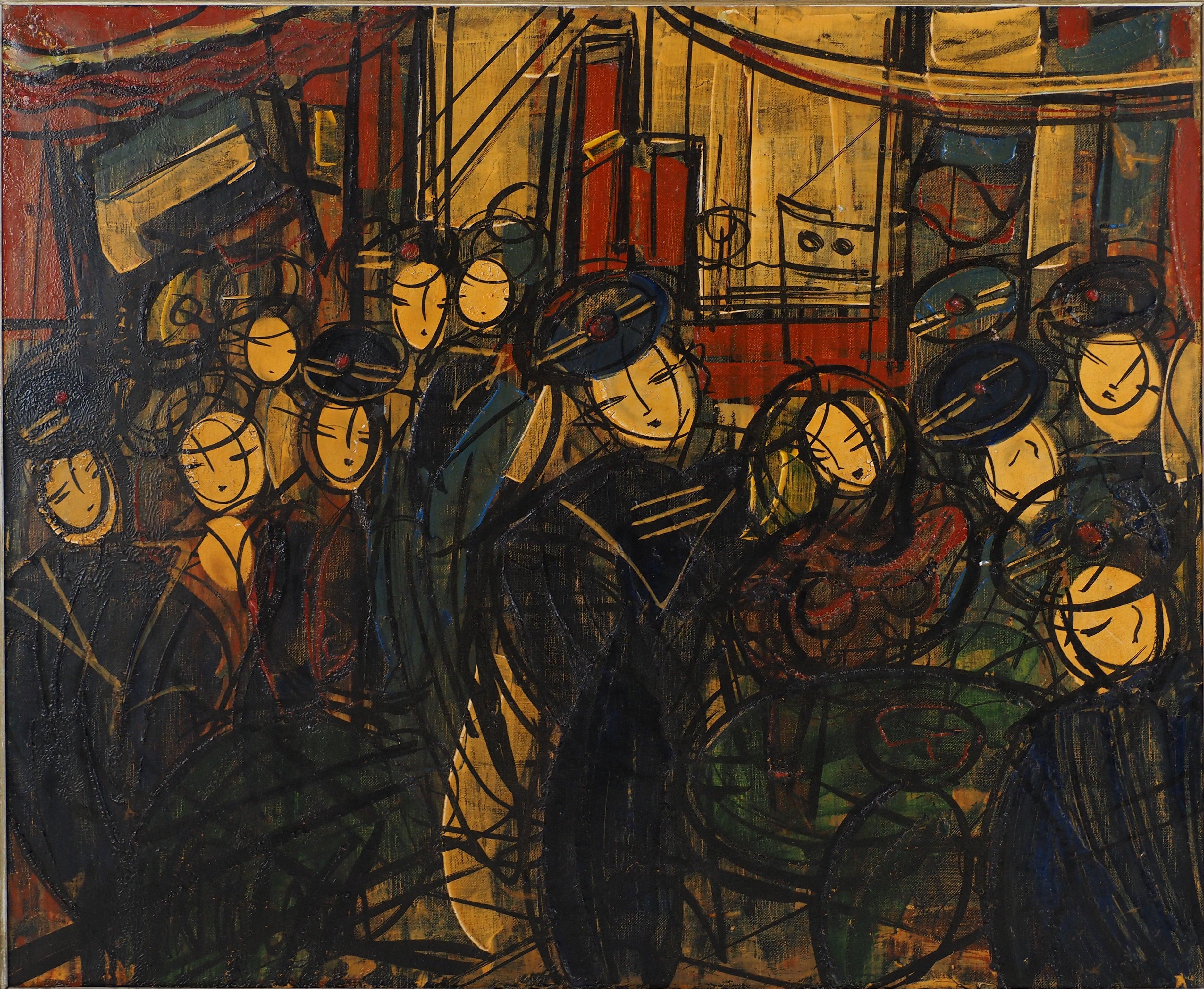 Fiesta Nacional : Marineros divirtiéndose - Pintura al óleo original alta, firmada - Painting Moderno de Michel-Marie Poulain