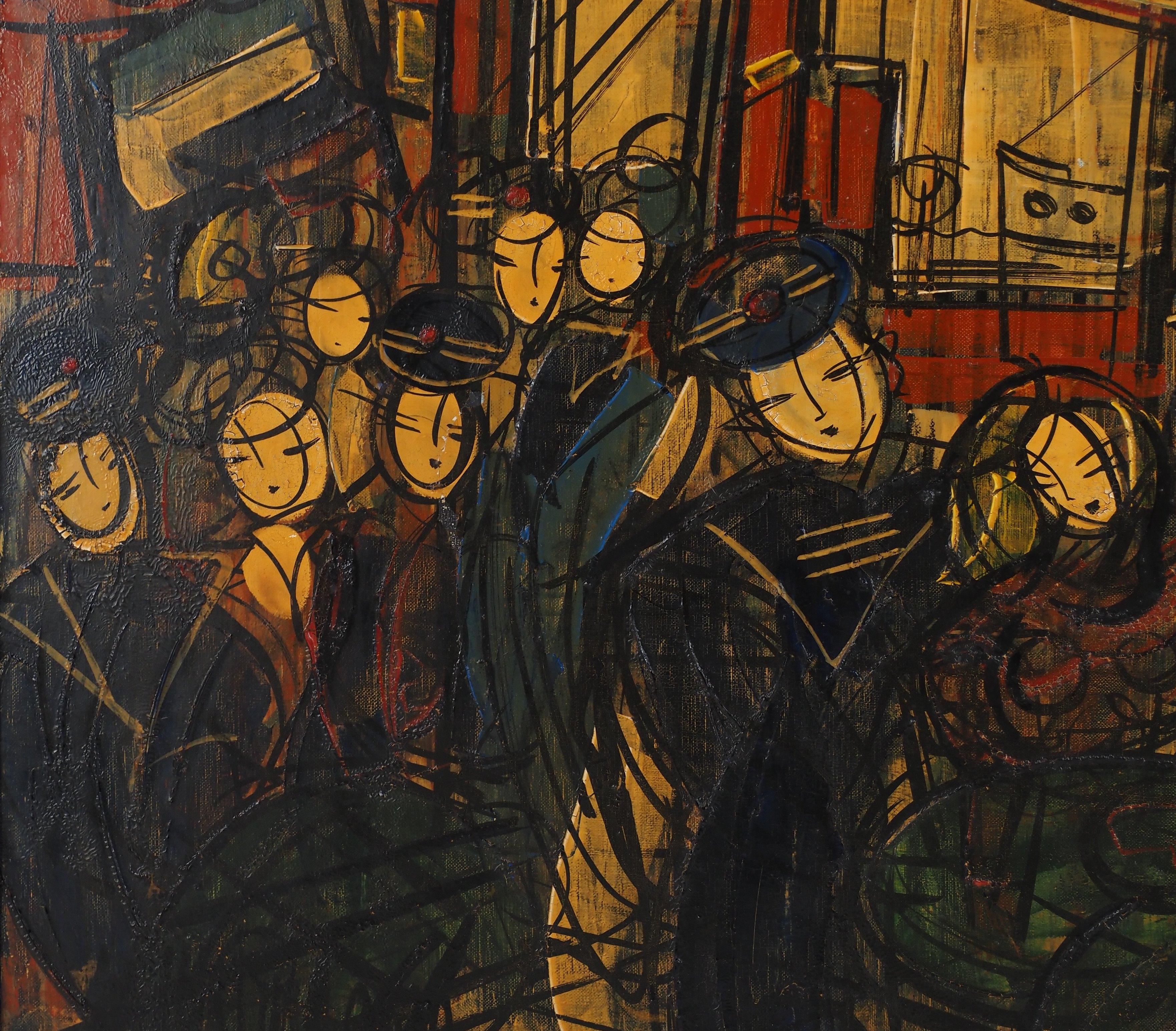 Fiesta Nacional : Marineros divirtiéndose - Pintura al óleo original alta, firmada - Figurative Painting Negro de Michel-Marie Poulain