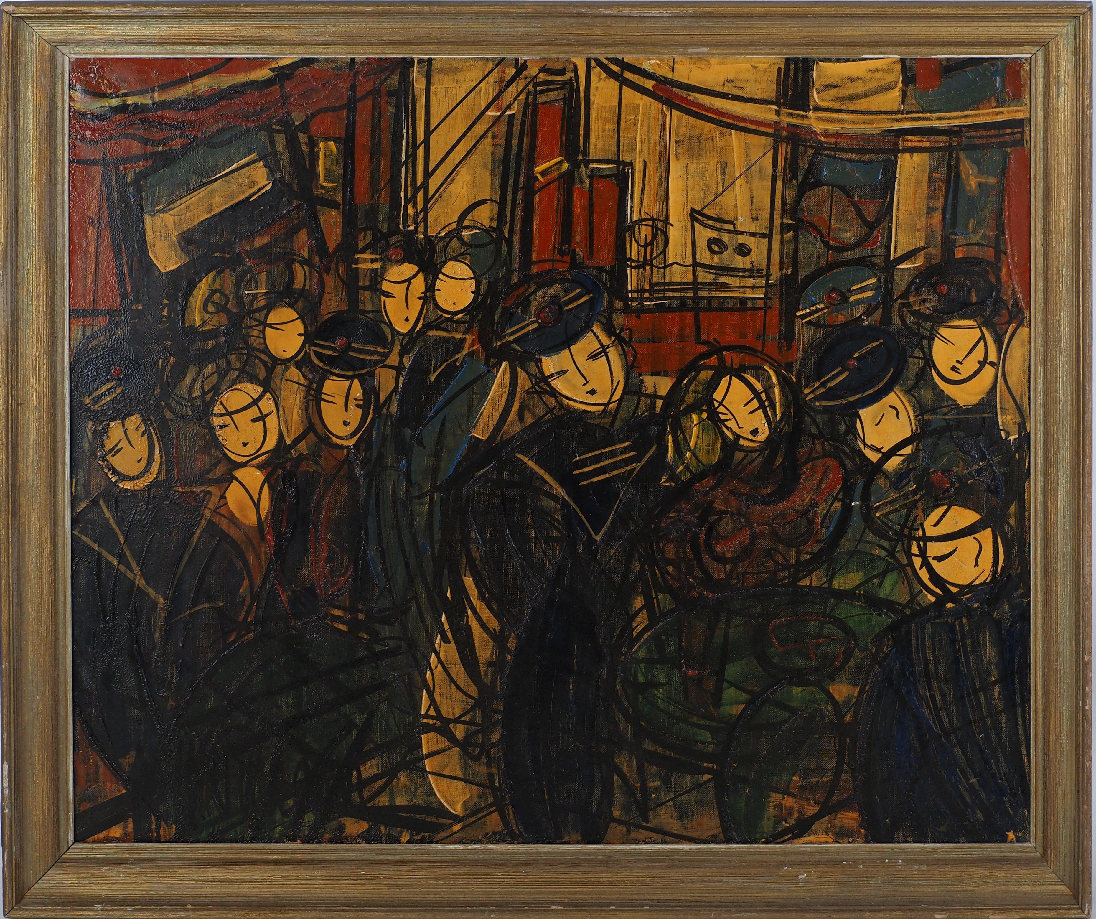 Figurative Painting de Michel-Marie Poulain - Fiesta Nacional : Marineros divirtiéndose - Pintura al óleo original alta, firmada