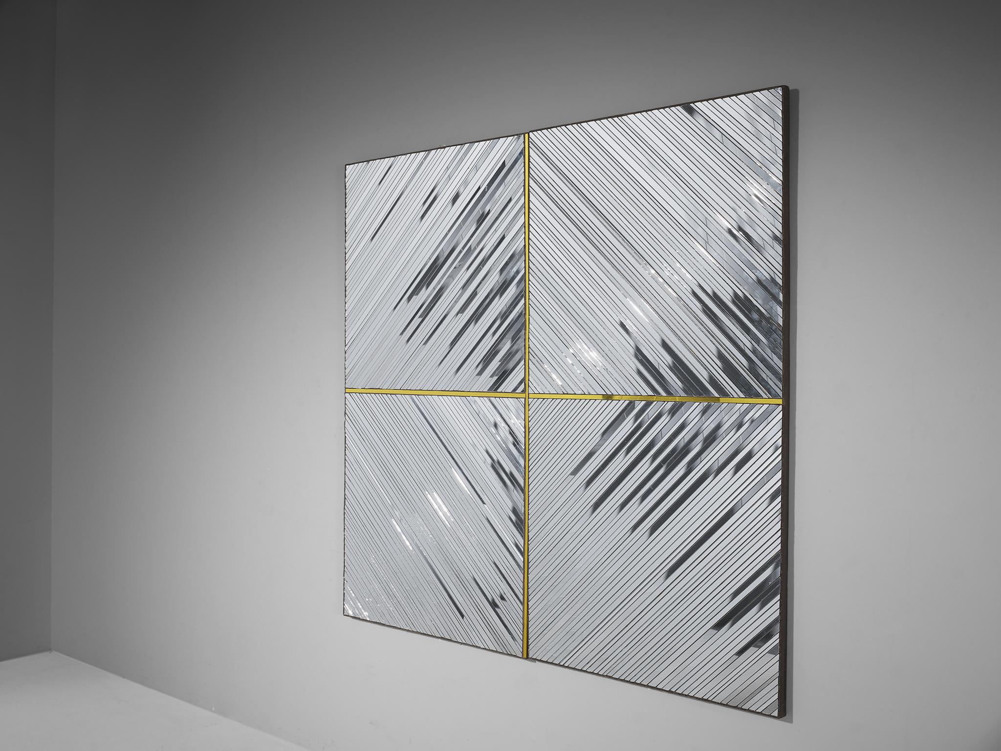 Michel Martens, relief mirror, glass, fixation structure, Belgium, 1985

Expressive wall art by Belgian designer Michel Martens designed in 1985. Martens, who is known for colorful glass windows as well as his art with mirrored glass, created