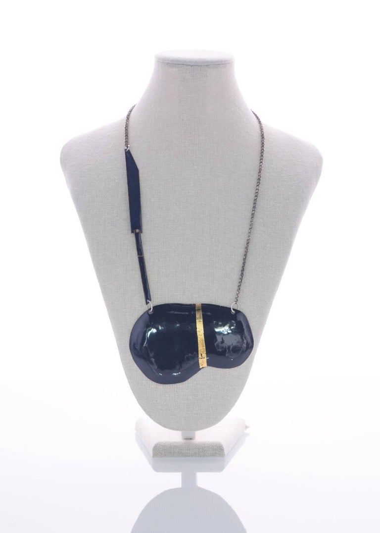 Michel McNabb for Basha Gold Midnight Blue Bean Enamel Silver Chain ...