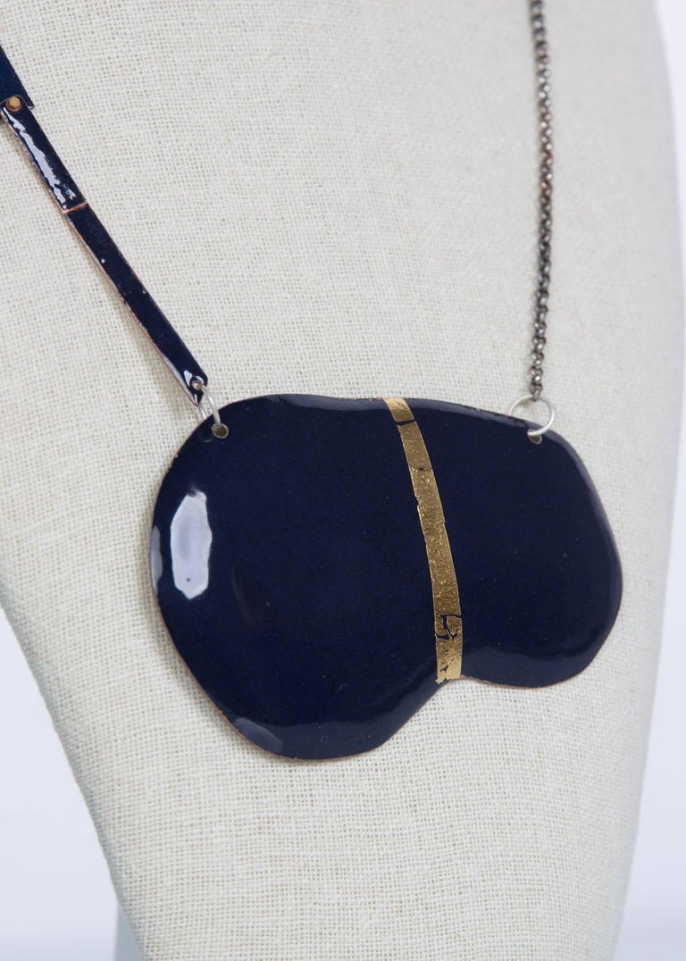 Michel McNabb for Basha Gold Midnight Blue Bean Enamel Silver Chain ...