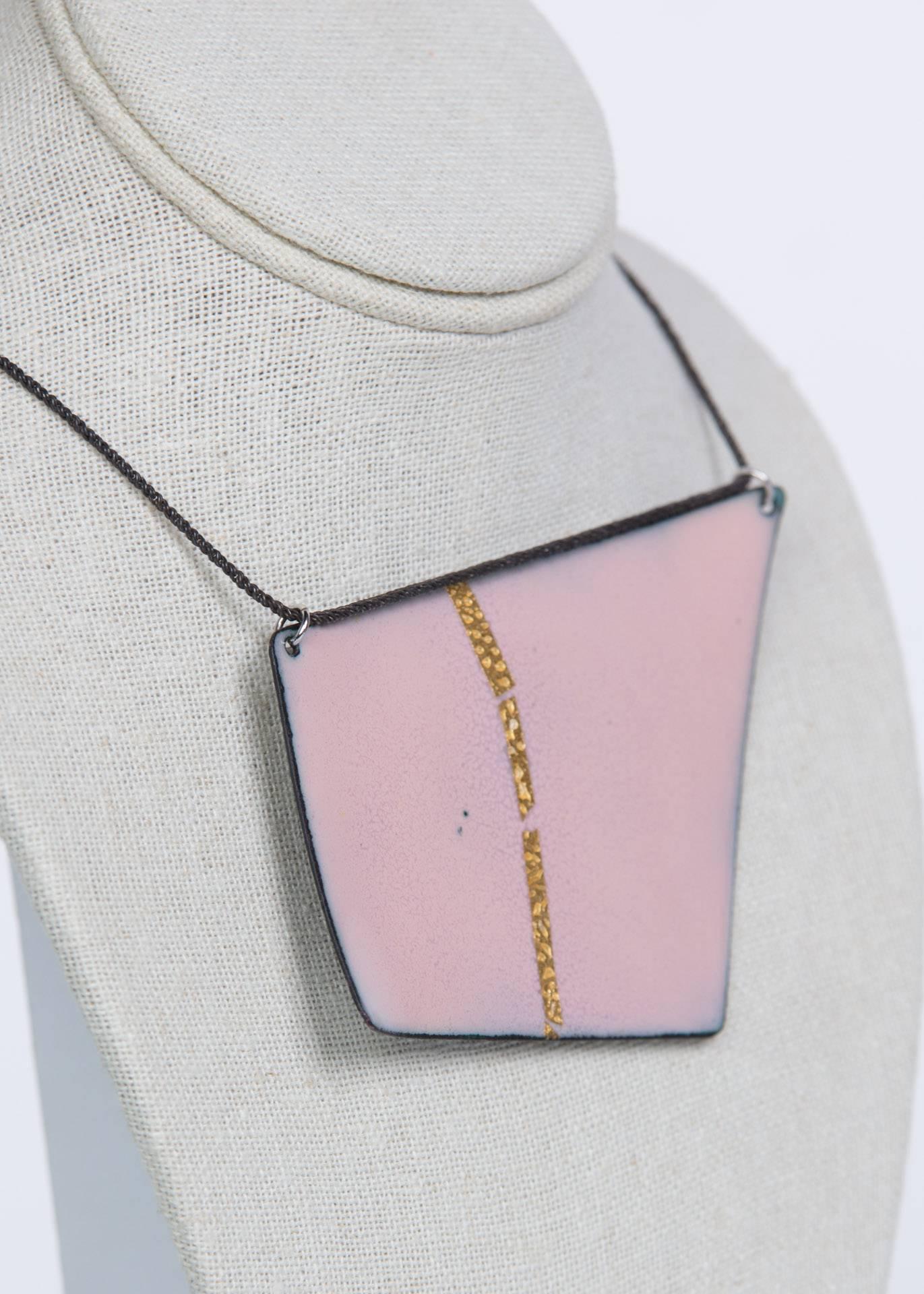 Modern Michel McNabb for Basha Gold Reversible Blue and Pink Quadrilateral Necklace For Sale