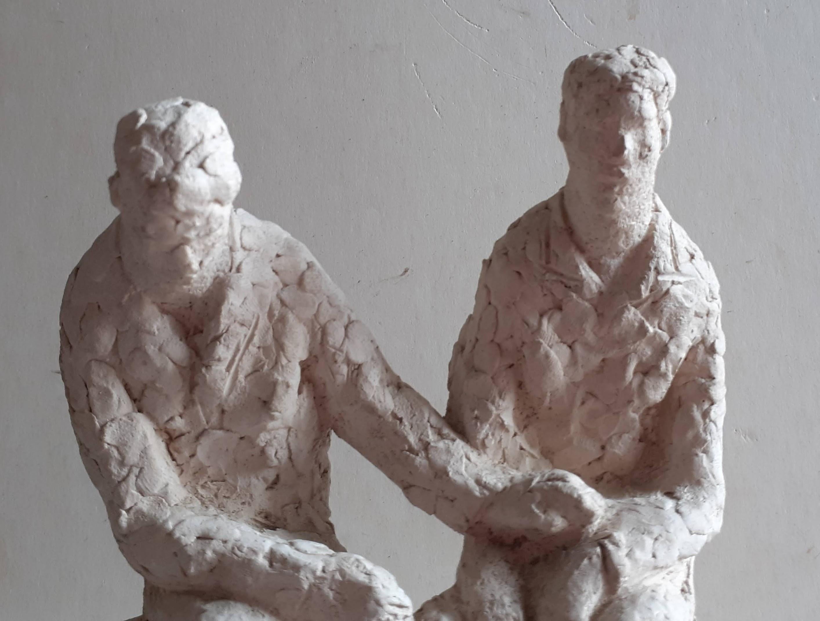 Friendship, comfort: hand modelled sculpture by Polish Jewish French artist  - Sculpture by Michel Milberger
