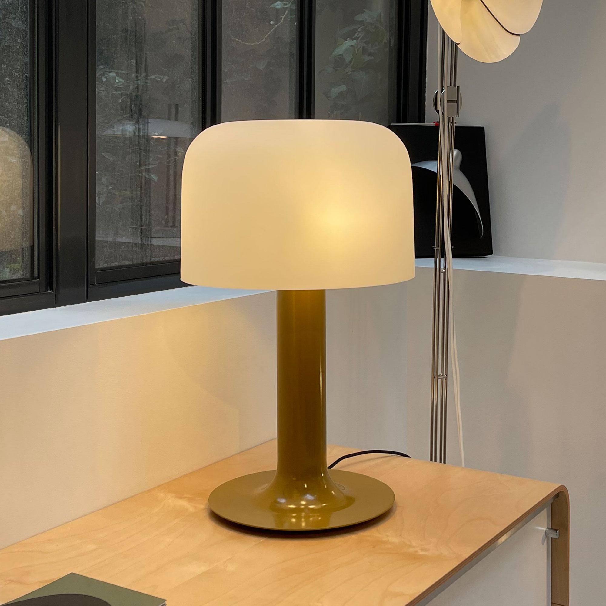 Mid-Century Modern Michel Mortier 10497 Metal and Glass Table Lamp for Disderot in Chamois For Sale