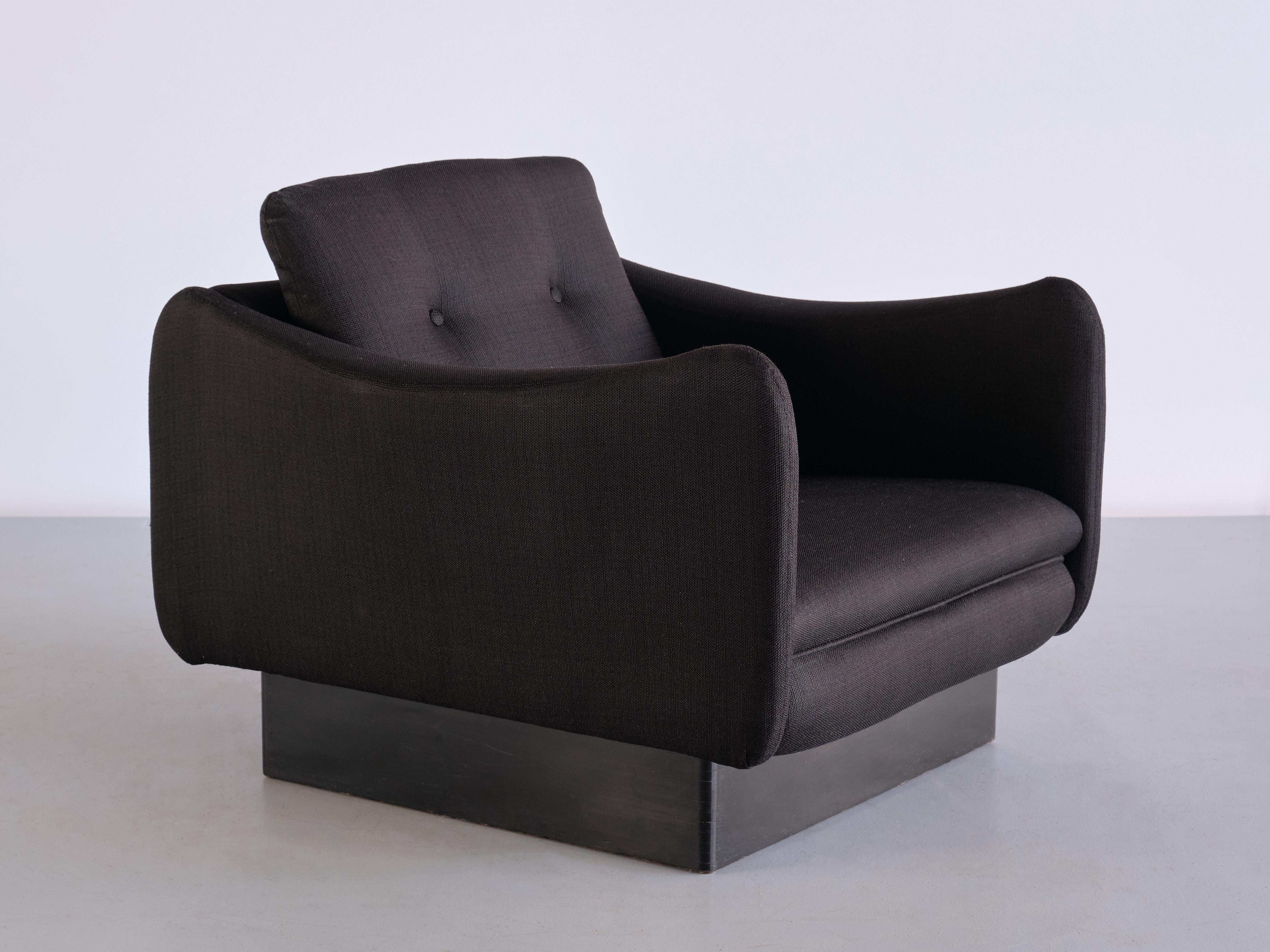 Michel Mortier 'Teckel' Lounge Chair in Black Wool & Wood, Steiner, France, 1963 For Sale 6
