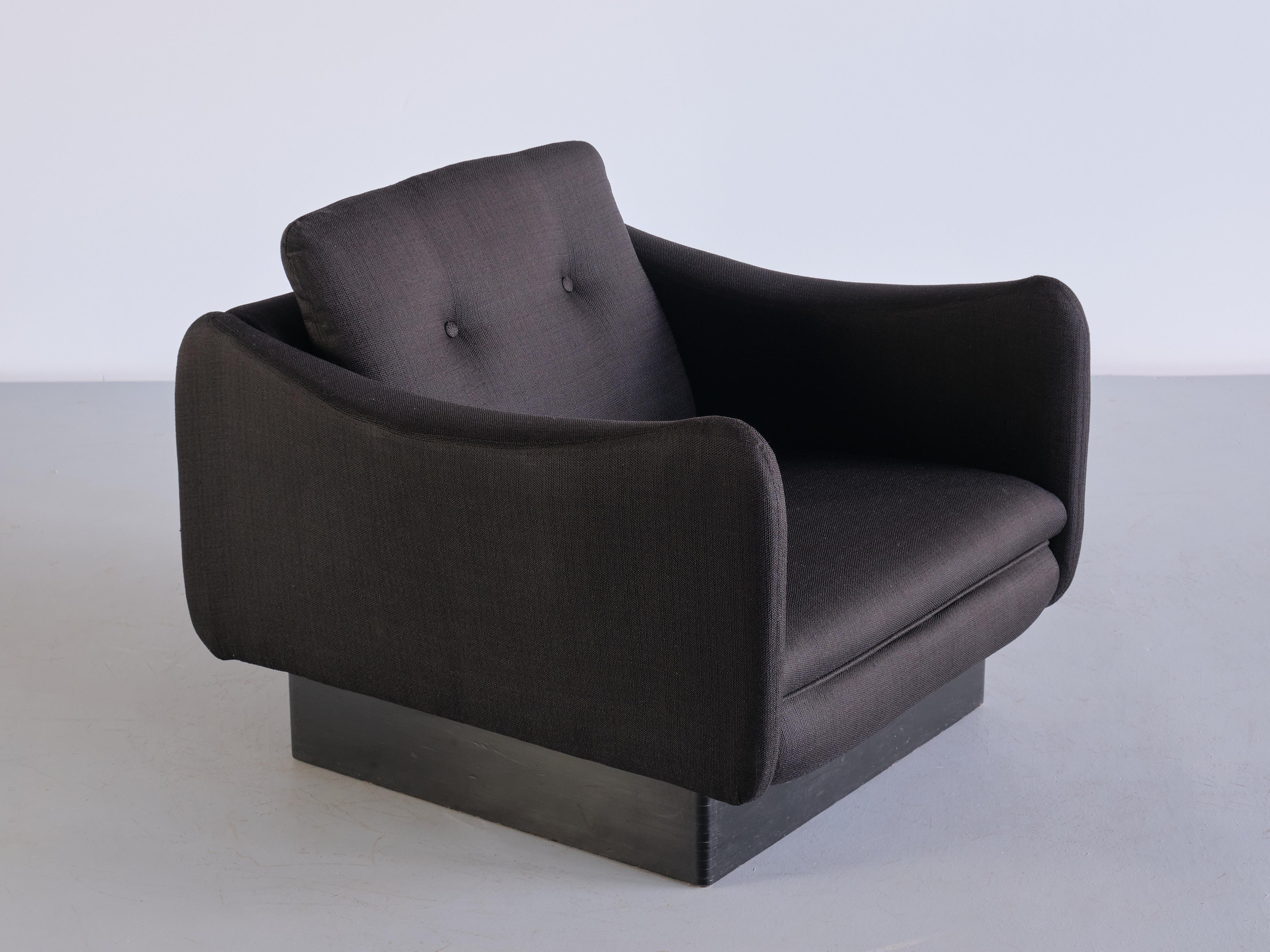 French Michel Mortier 'Teckel' Lounge Chair in Black Wool & Wood, Steiner, France, 1963 For Sale