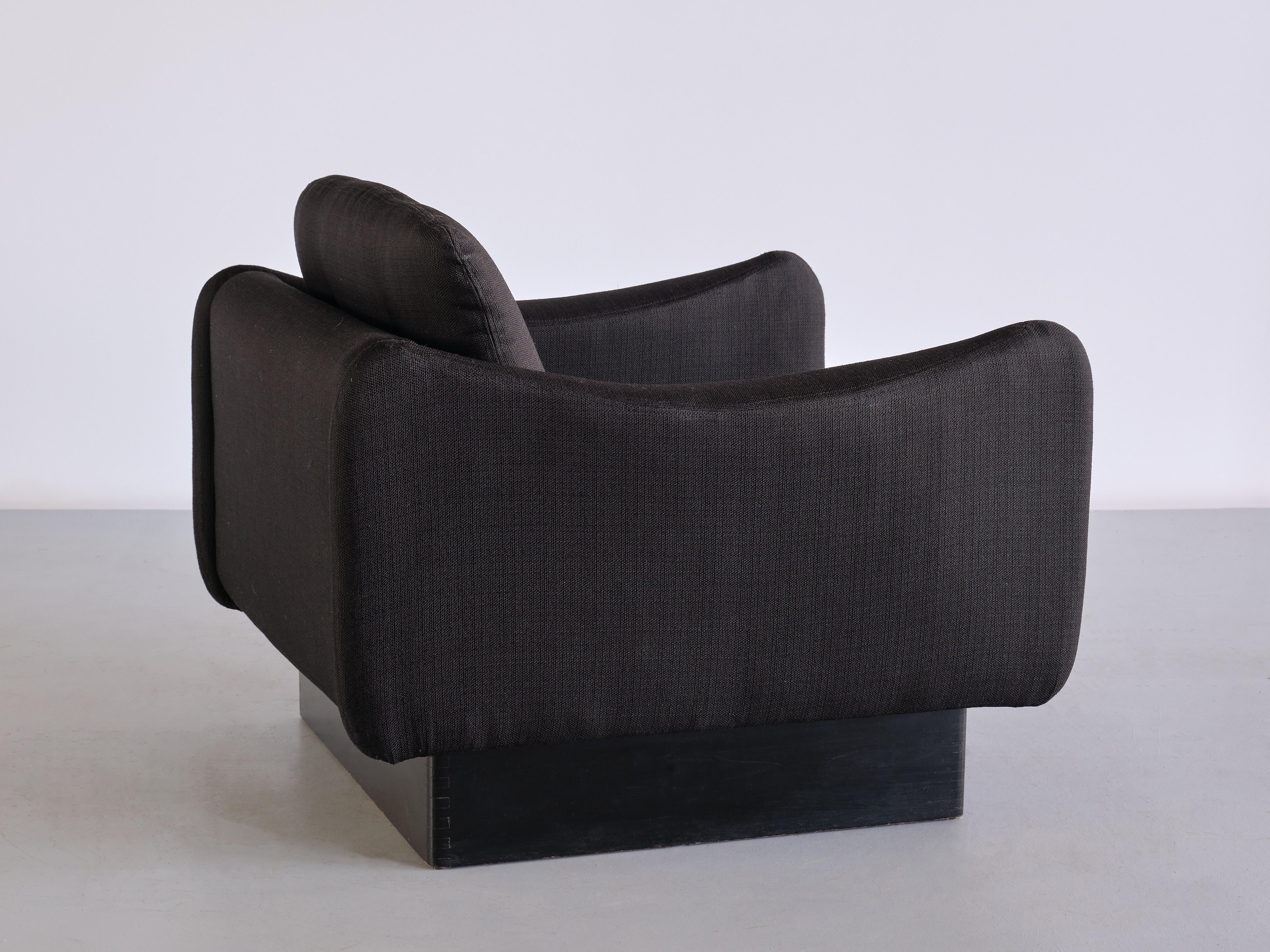 Mid-20th Century Michel Mortier 'Teckel' Lounge Chair in Black Wool & Wood, Steiner, France, 1963 For Sale