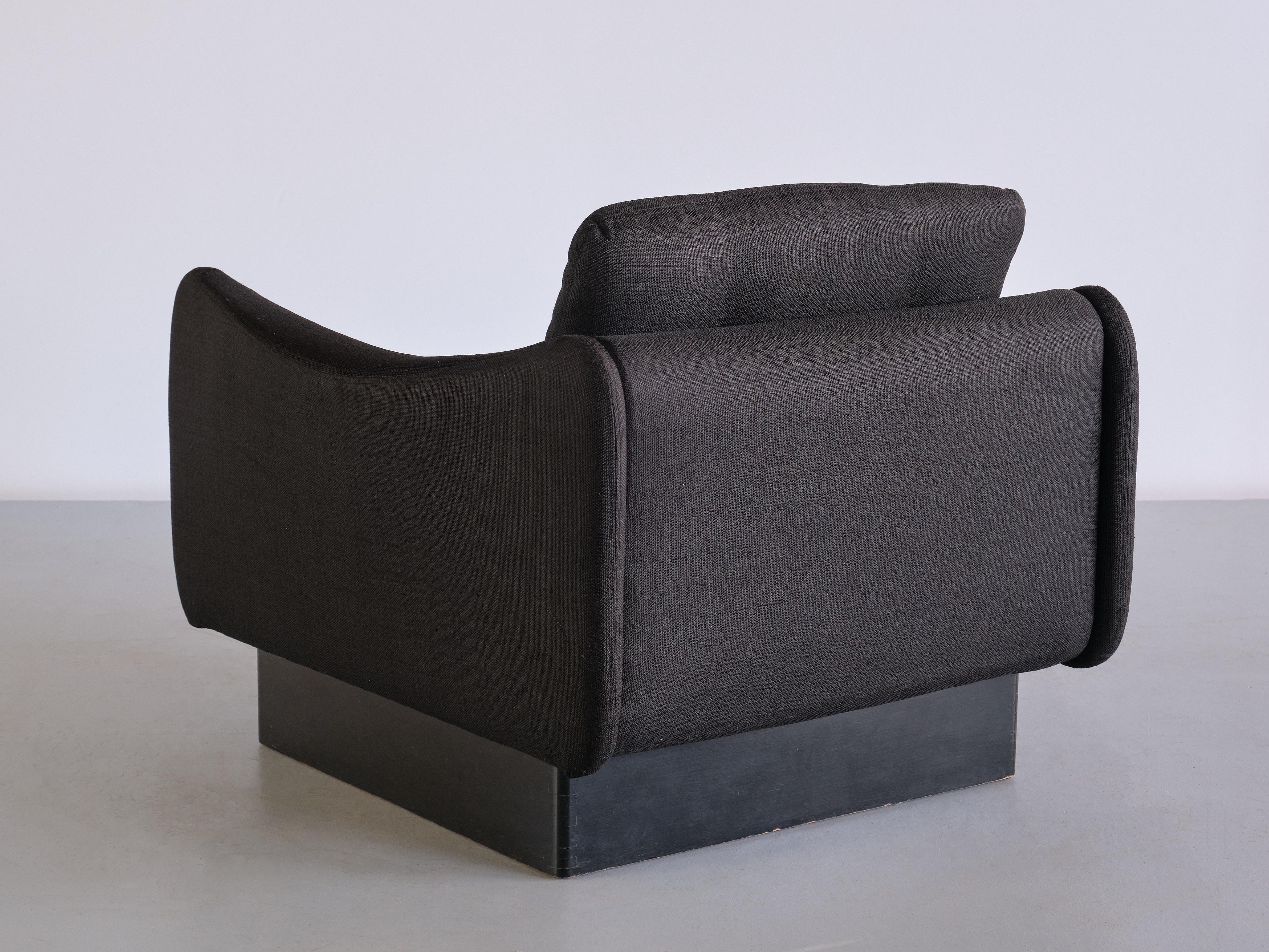 Fabric Michel Mortier 'Teckel' Lounge Chair in Black Wool & Wood, Steiner, France, 1963 For Sale