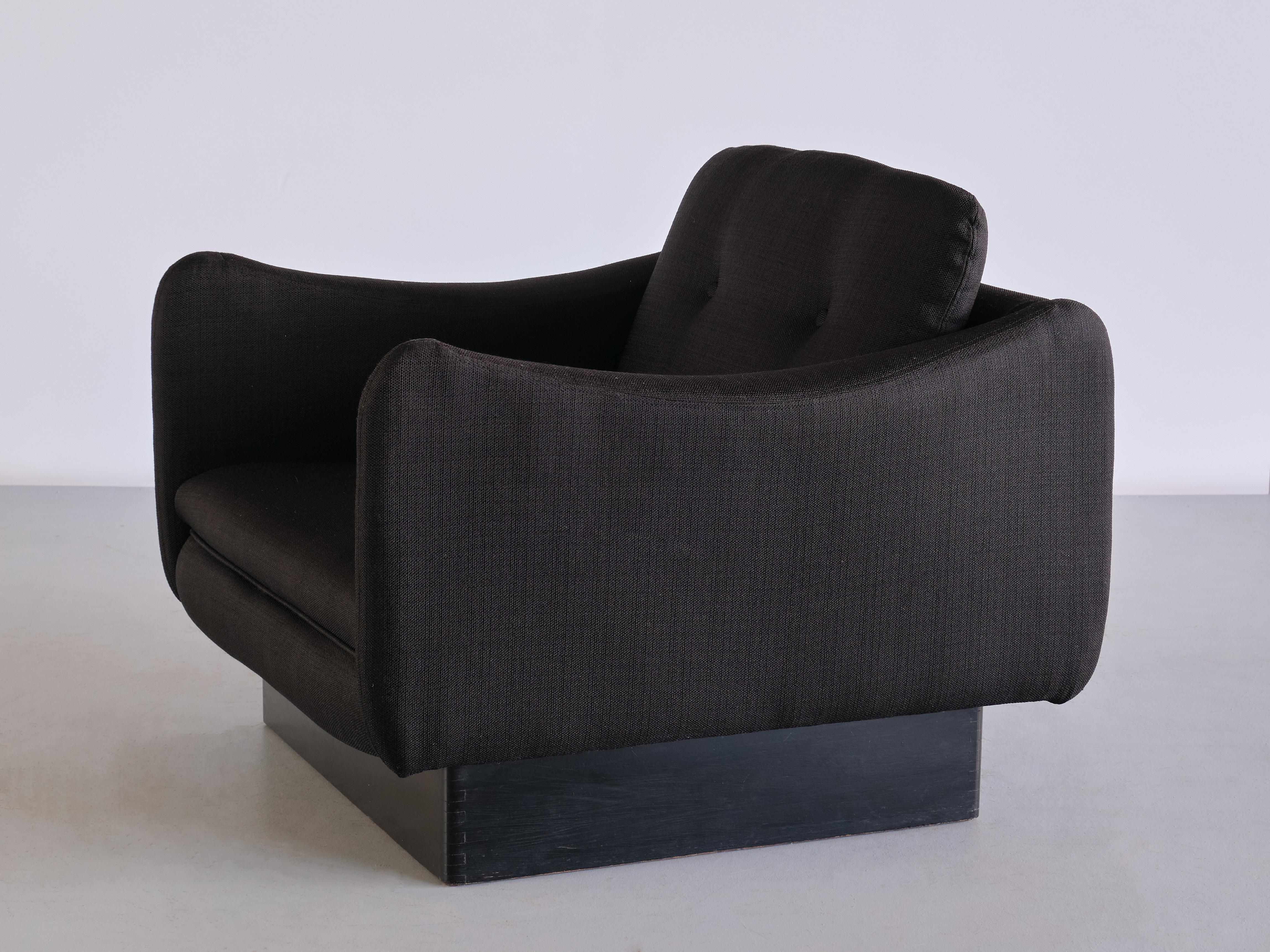 Michel Mortier 'Teckel' Lounge Chair in Black Wool & Wood, Steiner, France, 1963 For Sale 1