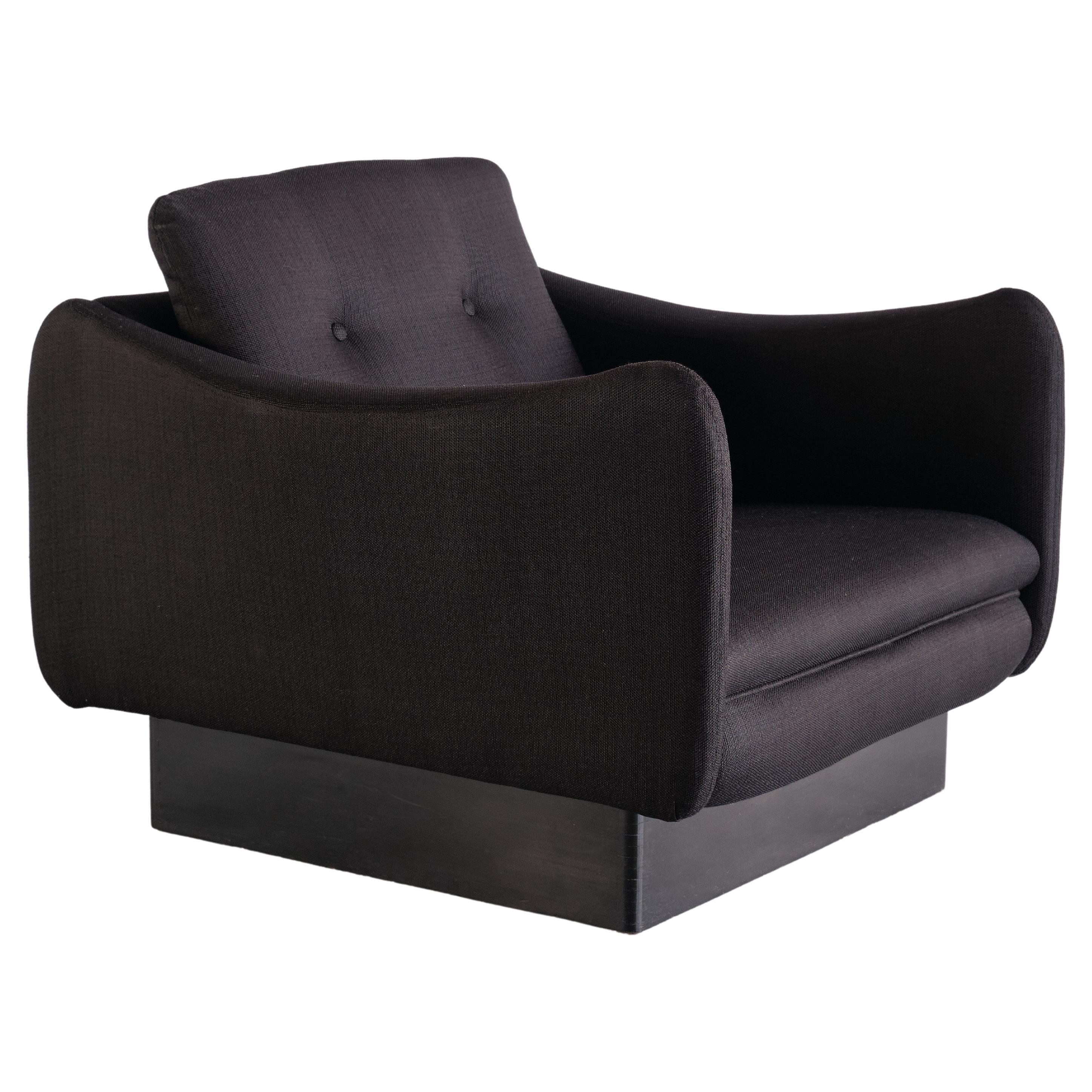 Michel Mortier 'Teckel' Lounge Chair in Black Wool & Wood, Steiner, France, 1963