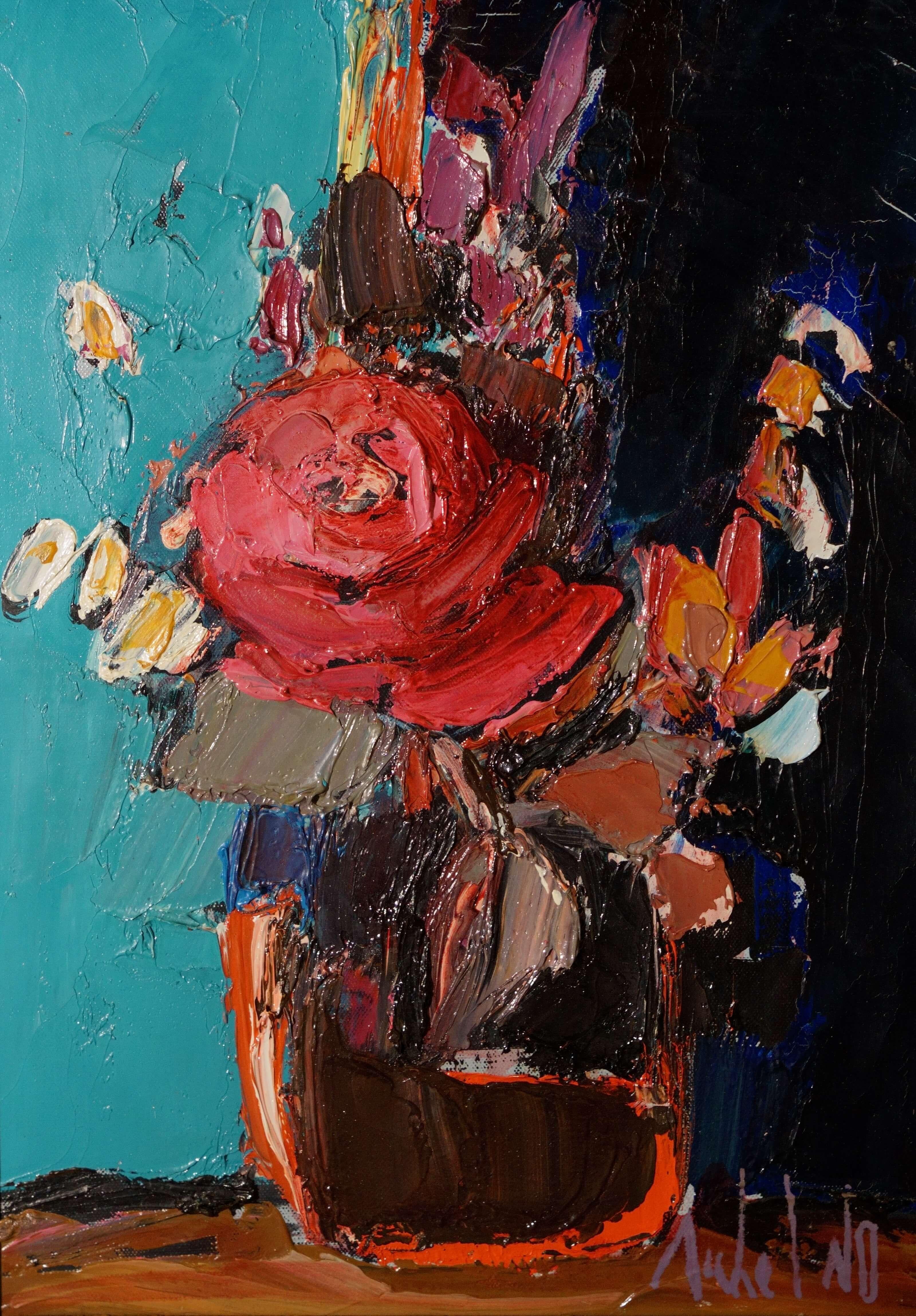 Still Life Flower Vase Contemporary French School - Painting by Michel No