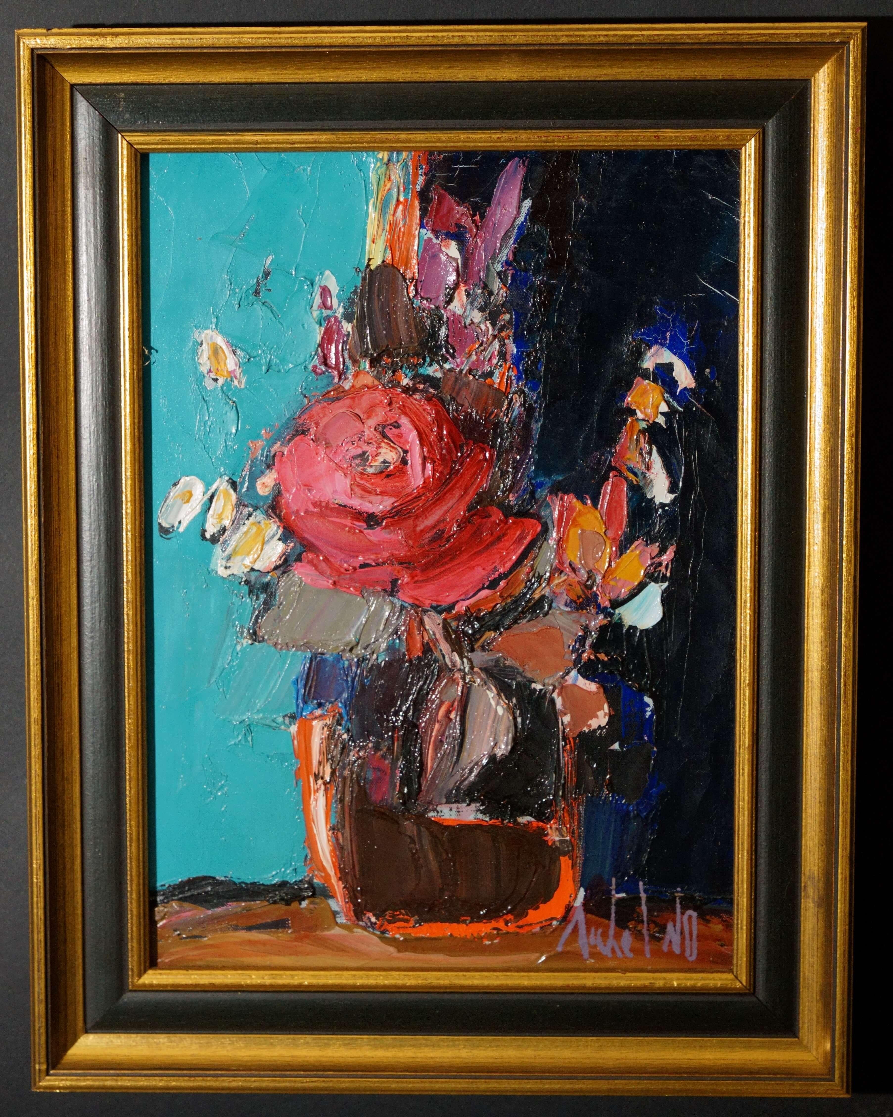 Still Life Flower Vase Contemporary French School - Black Still-Life Painting by Michel No