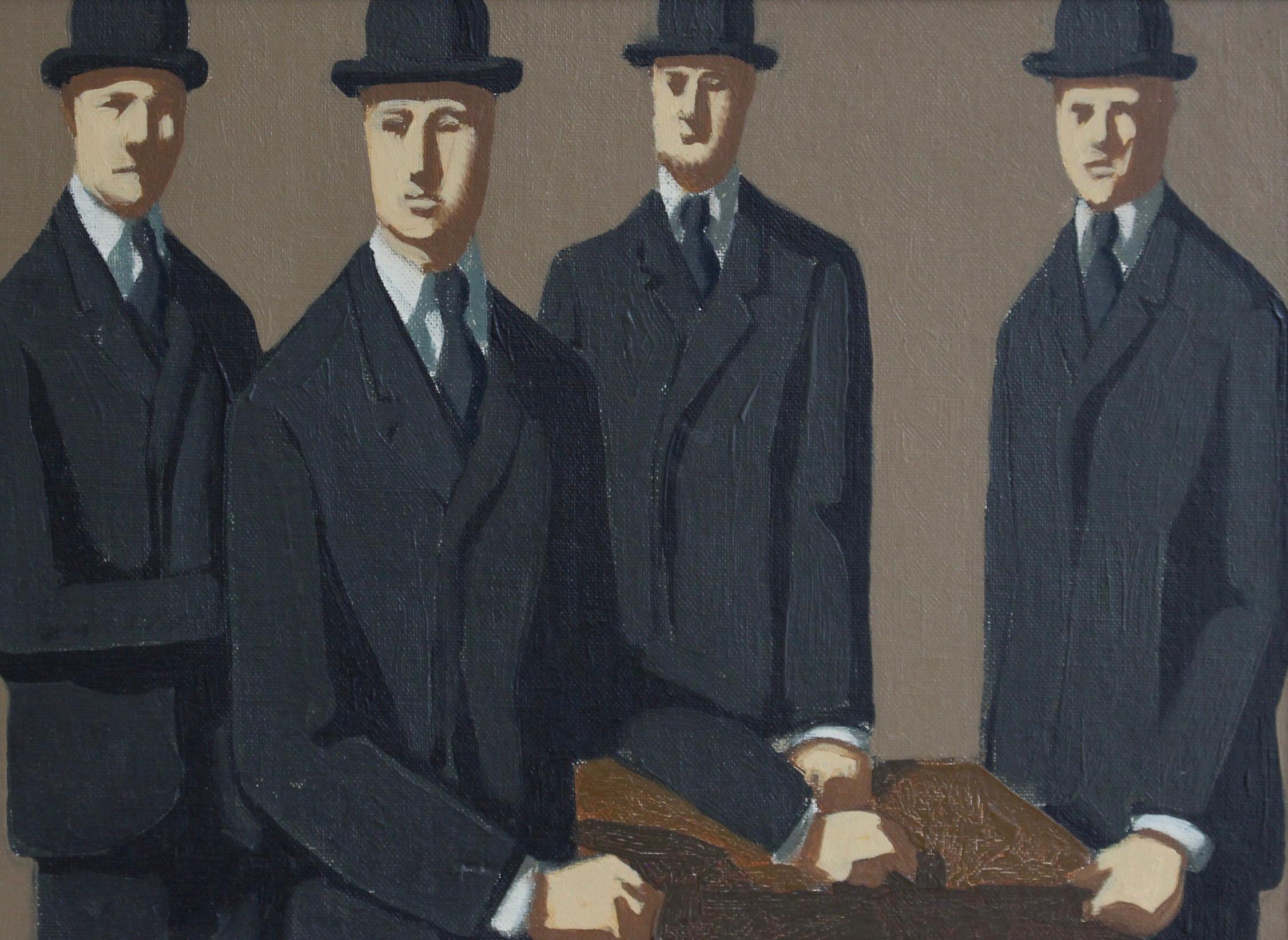 Hombres de traje y jugadores de bolos