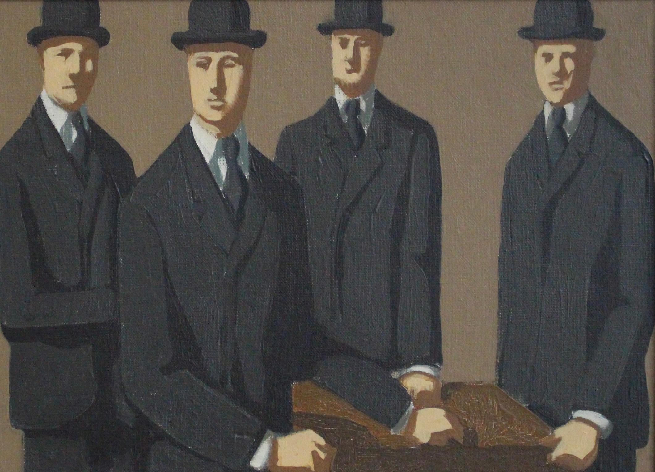 Hombres de traje y jugadores de bolos