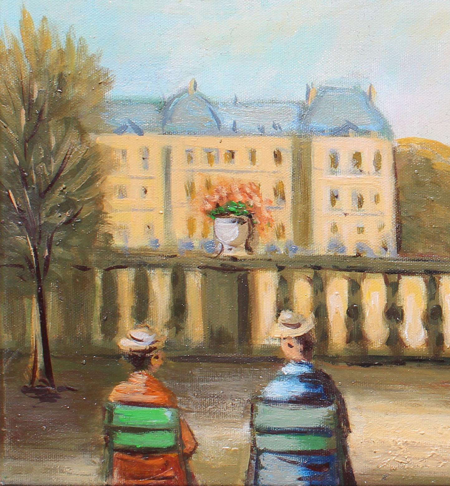 Au Luxembourg, huile sur toile - Gris Landscape Painting par Michel Pabois