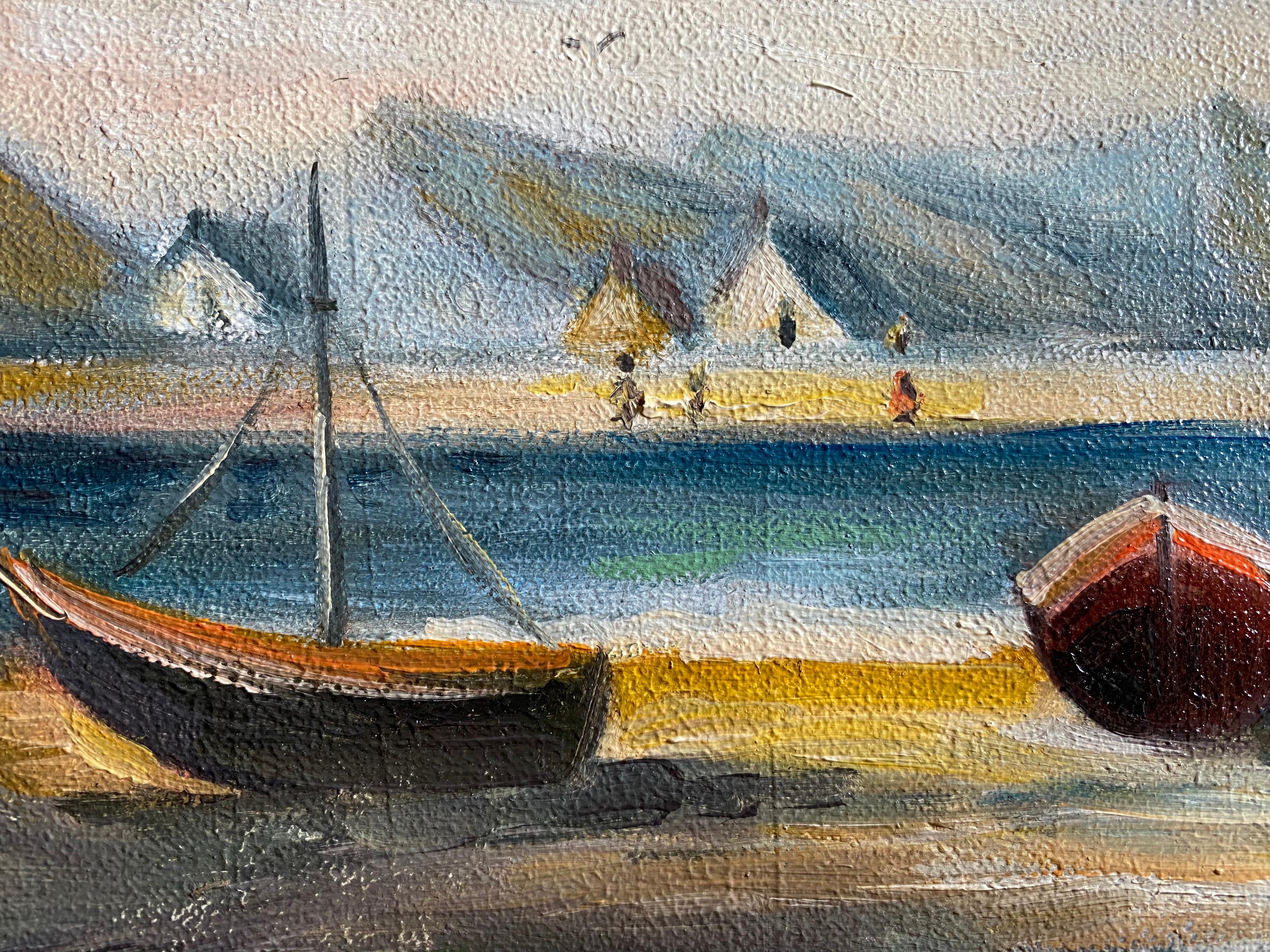 Peaceful Boat Scene In France - Impressionist Painting by Michel Pabois