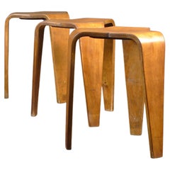 Vintage Michel Péclard, Set of 3 Plywood Stacking Stools for Horgen-Glarus, Swiss 1960s