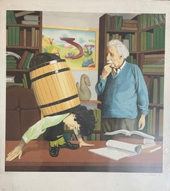Einstein Looking at a Young Man in a Barrel