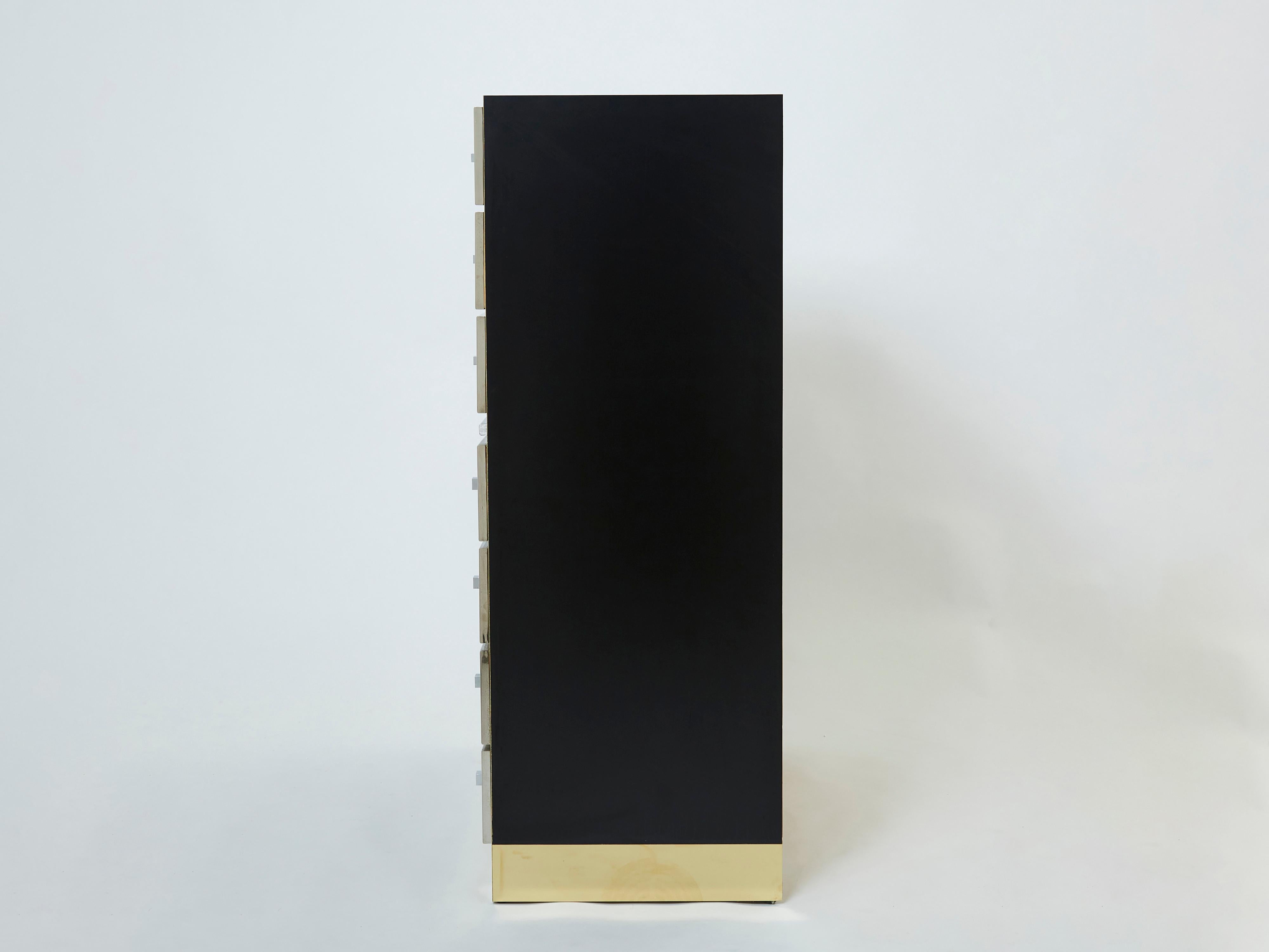 Michel Pigneres Brass Chrome Black Cabinet Secretaire, 1970s For Sale 10