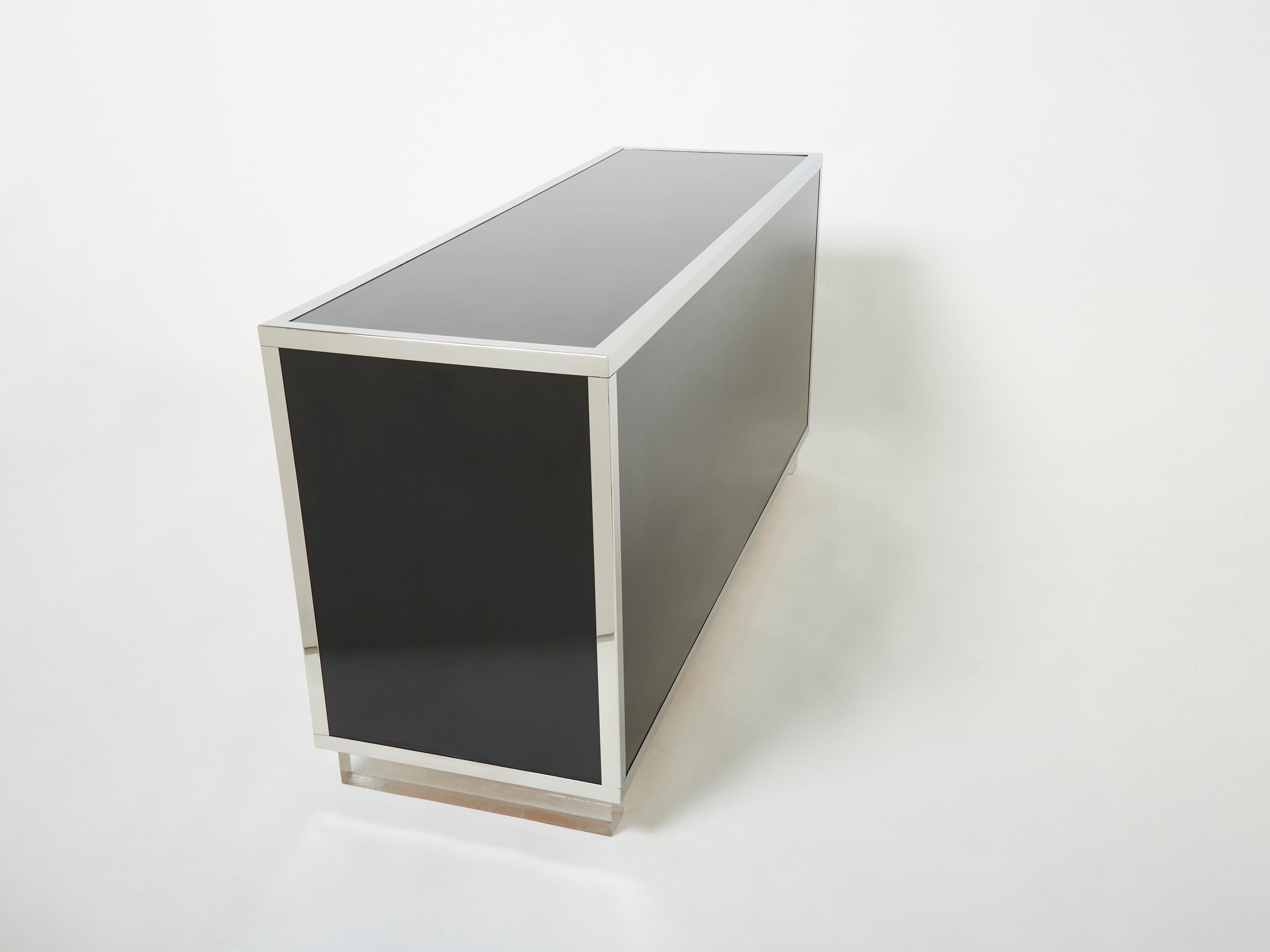 Michel Pigneres brass chrome black lucite sideboard 1970s 3