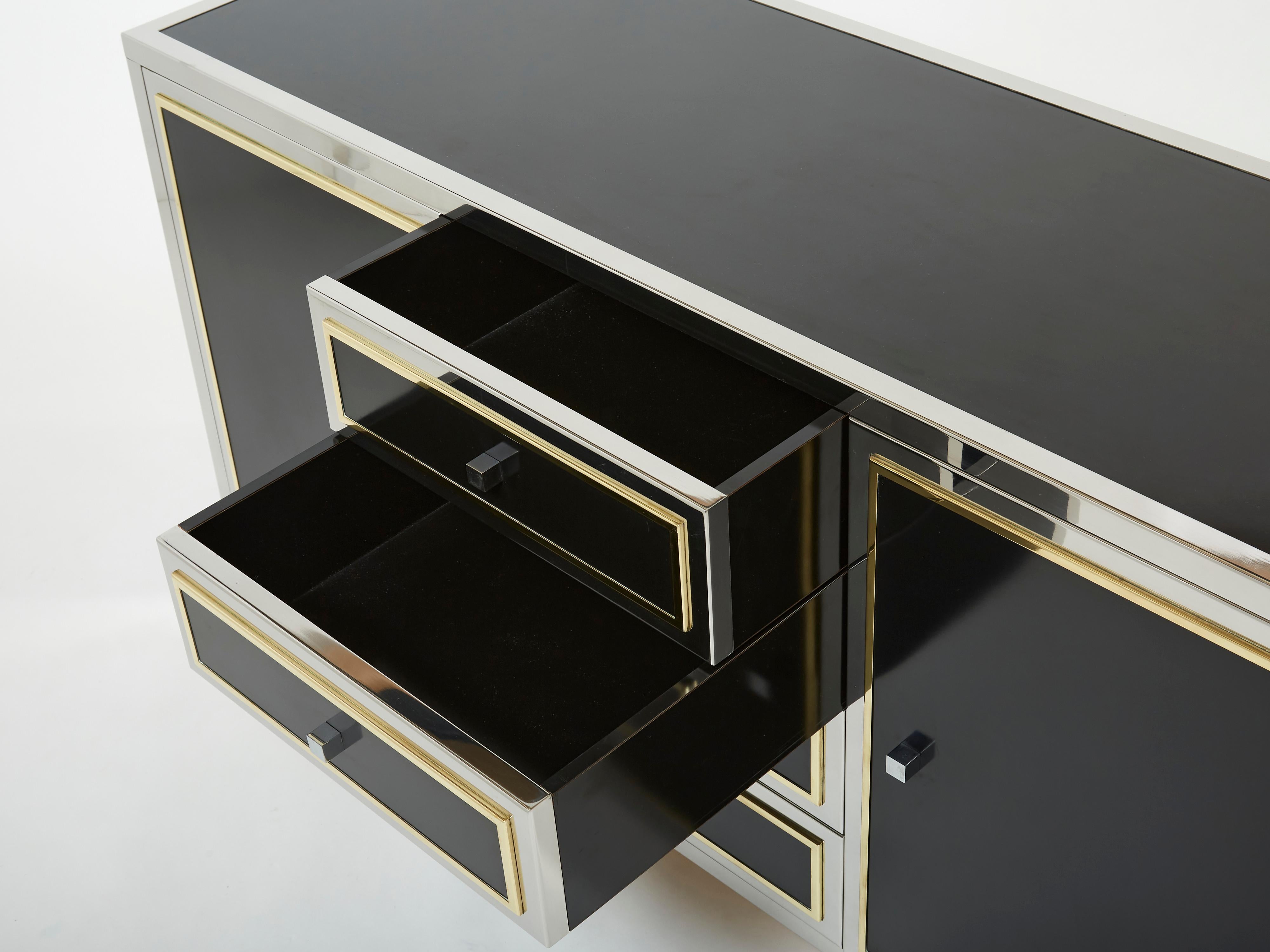 Michel Pigneres brass chrome black lucite sideboard 1970s In Good Condition In Paris, IDF