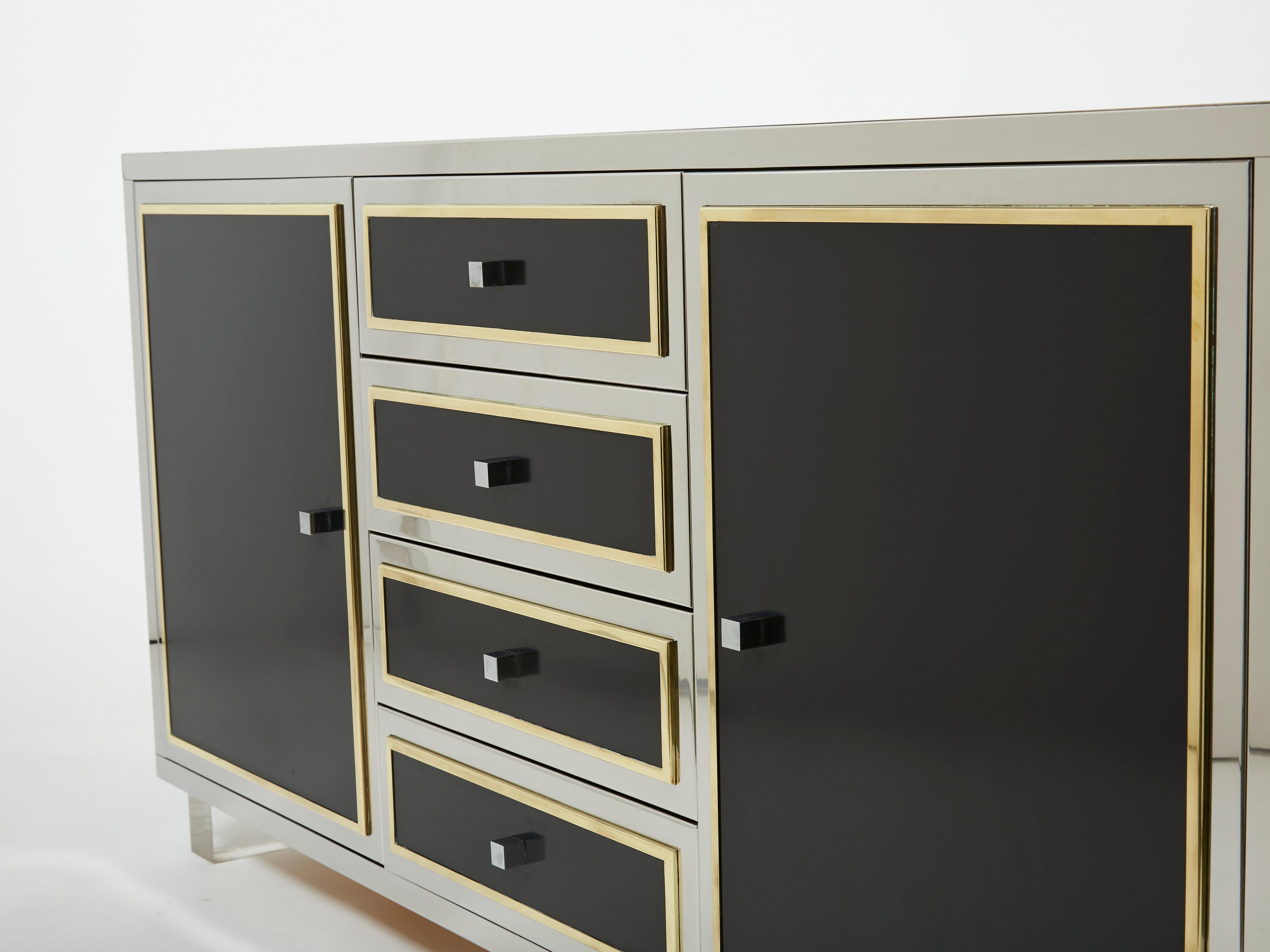 Late 20th Century Michel Pigneres brass chrome black lucite sideboard 1970s