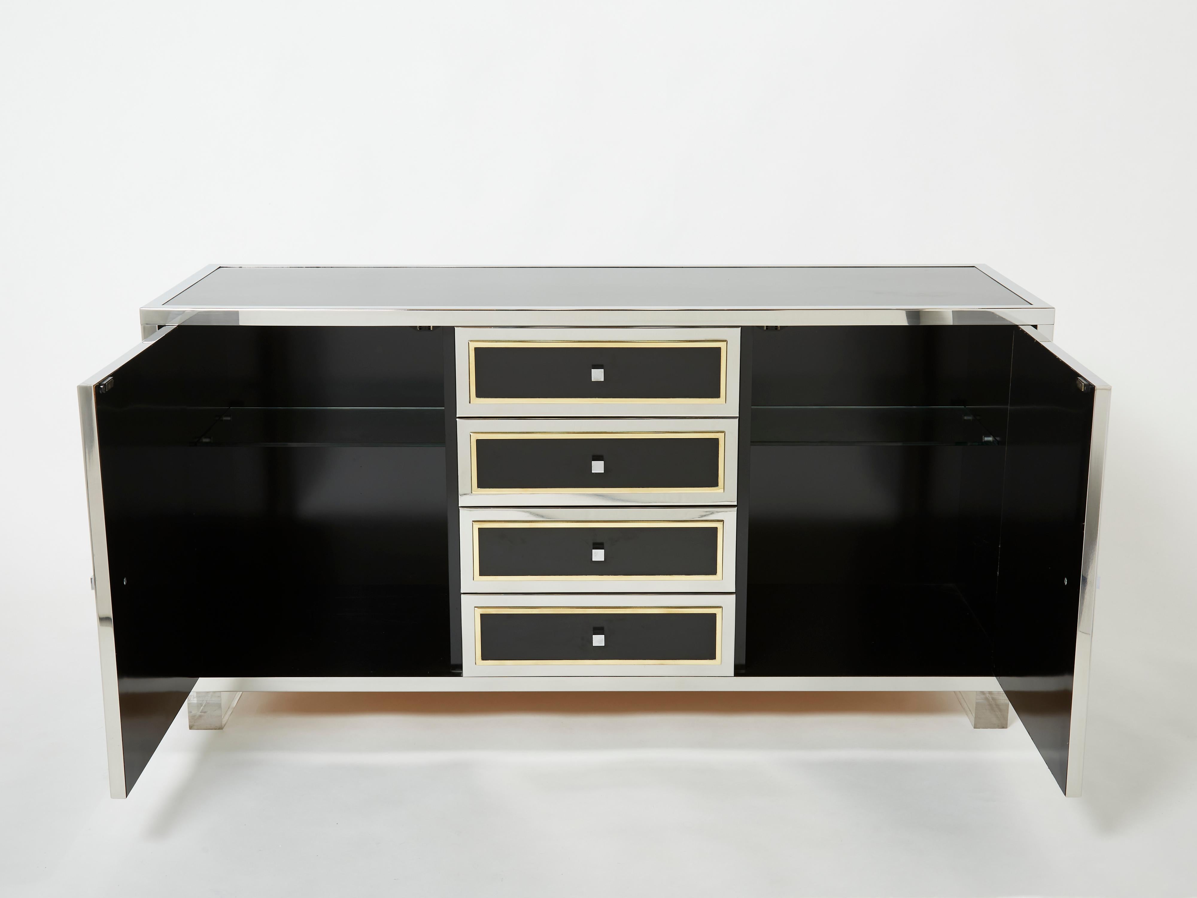 Michel Pigneres brass chrome black lucite sideboard 1970s 1