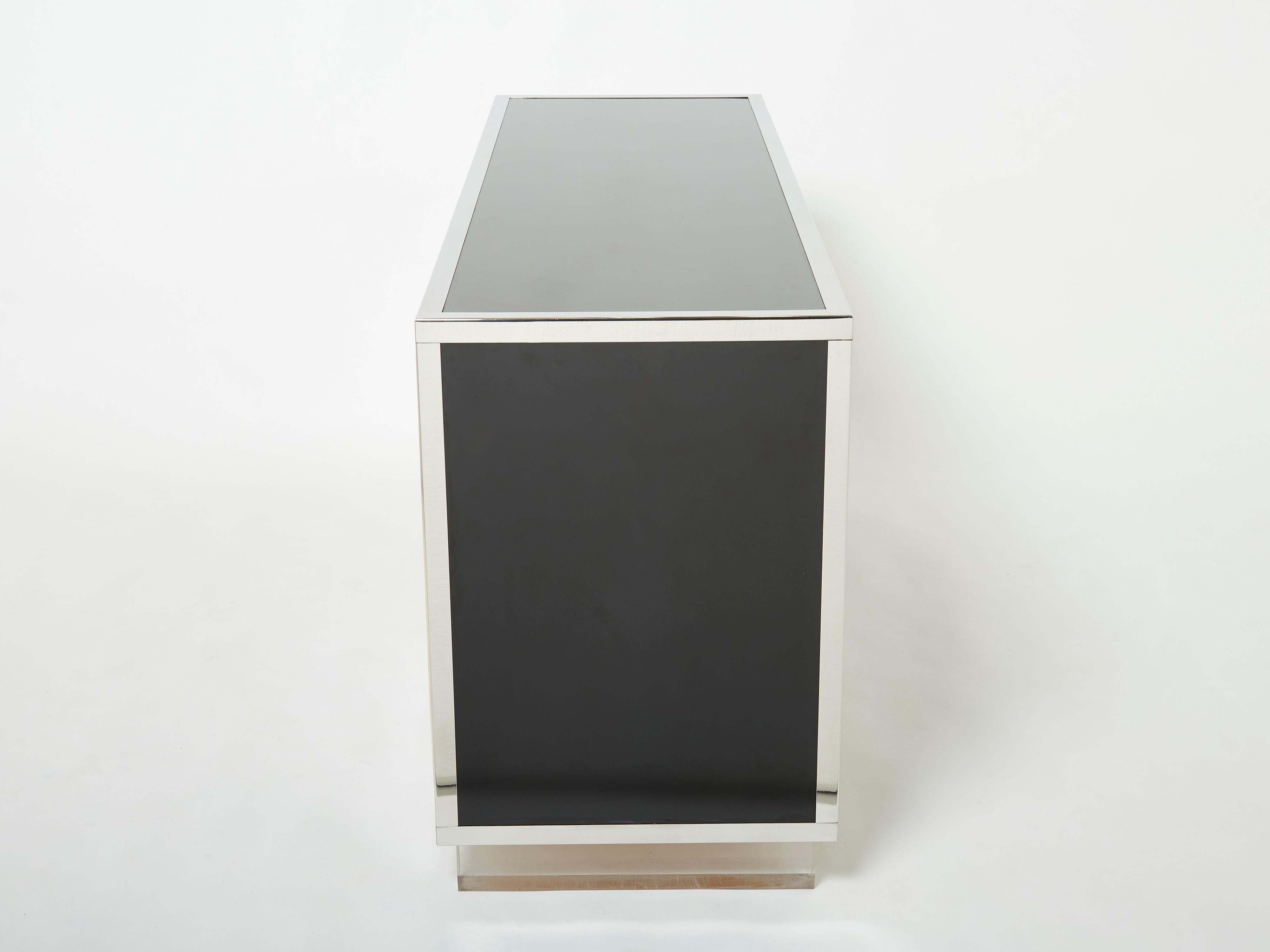 Michel Pigneres brass chrome black lucite sideboard 1970s 2