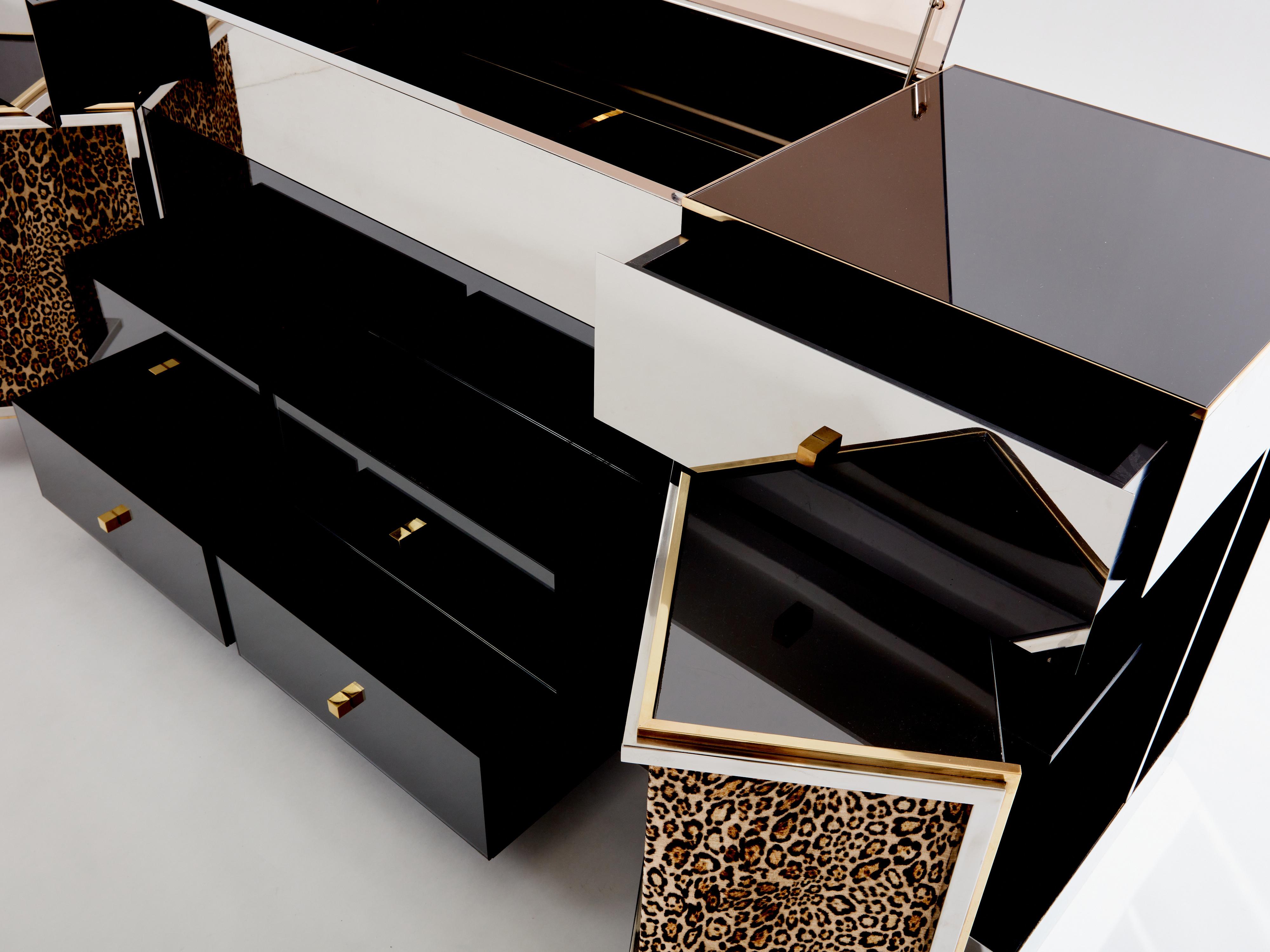 Michel Pigneres credenza bar leopardata a specchio in ottone 1969 in vendita 1